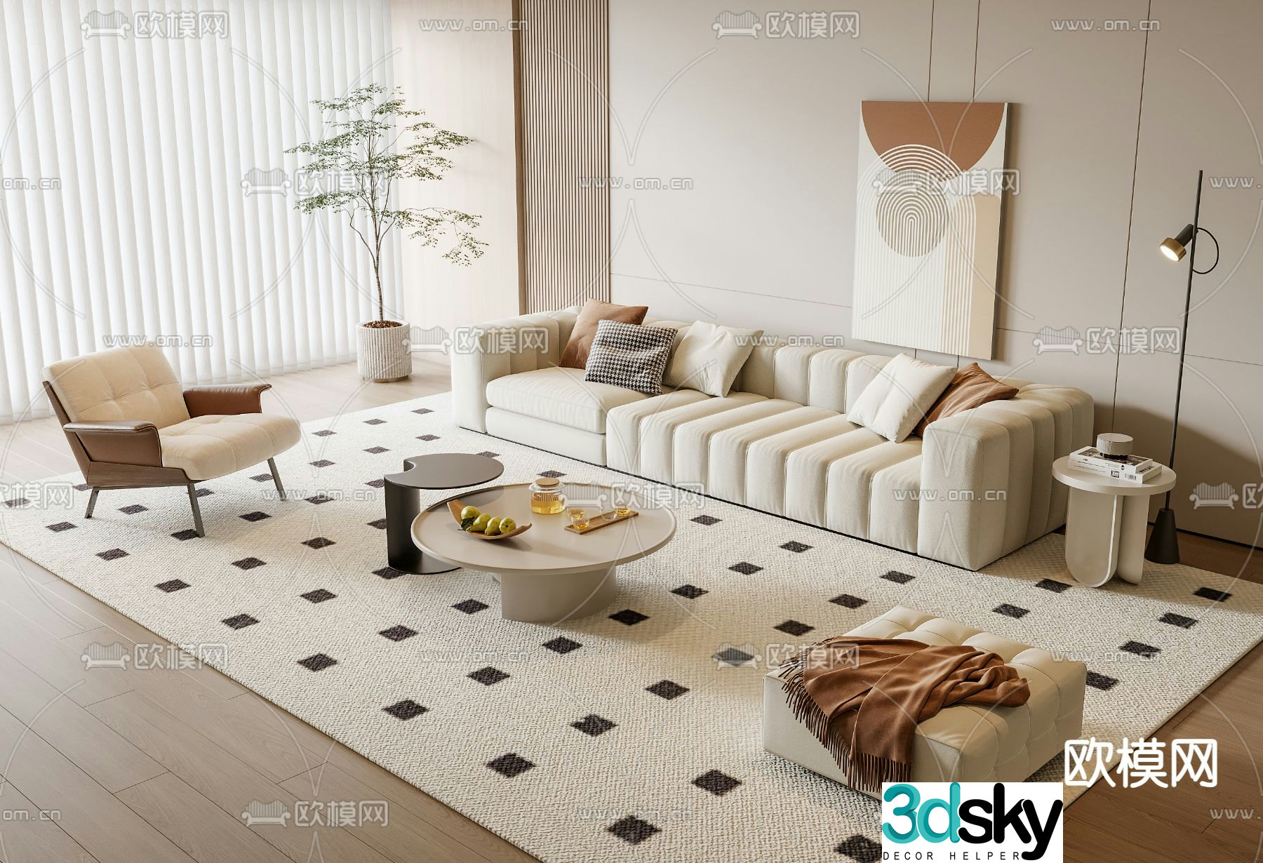 Cream style modular sofa 3d model