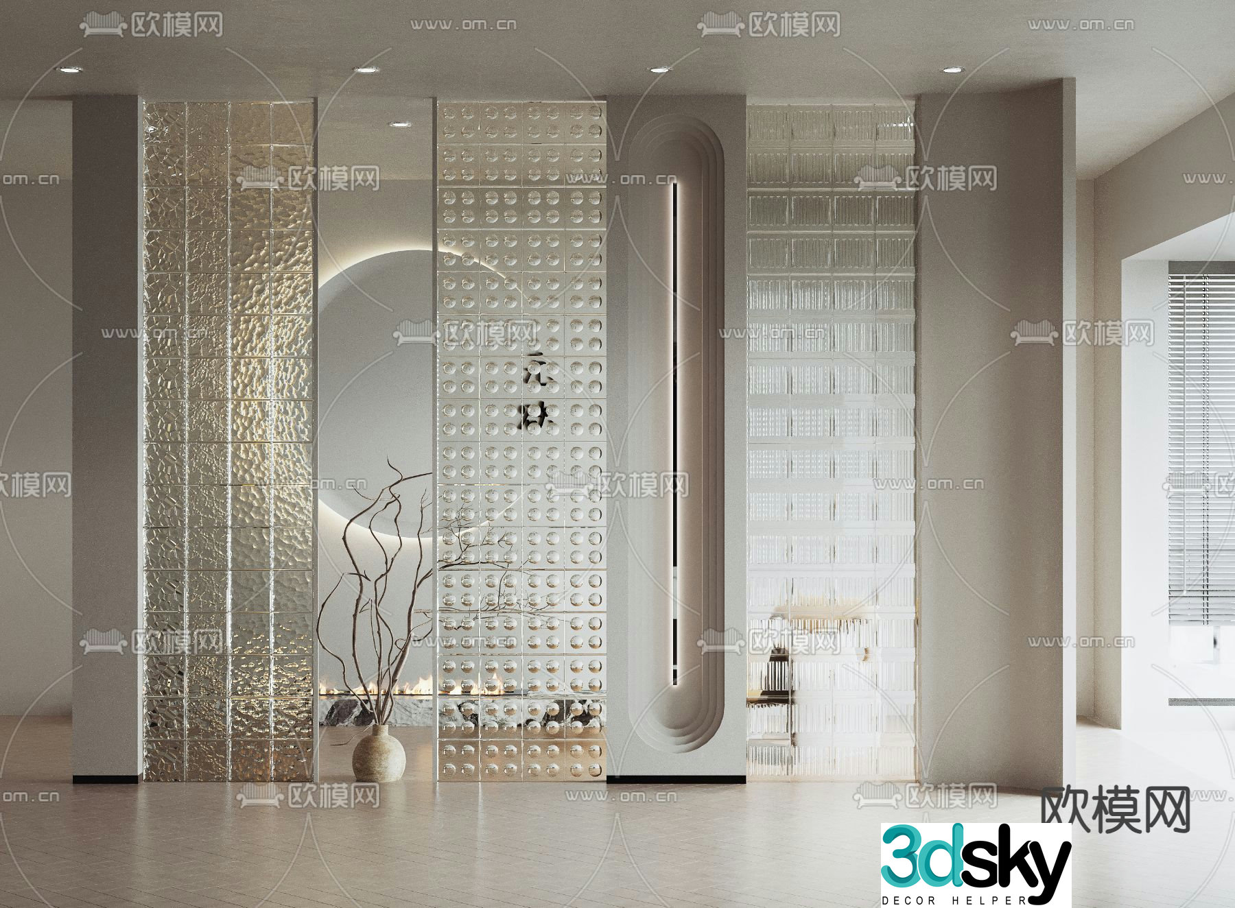Glass brick partition entrance partition 3D model
