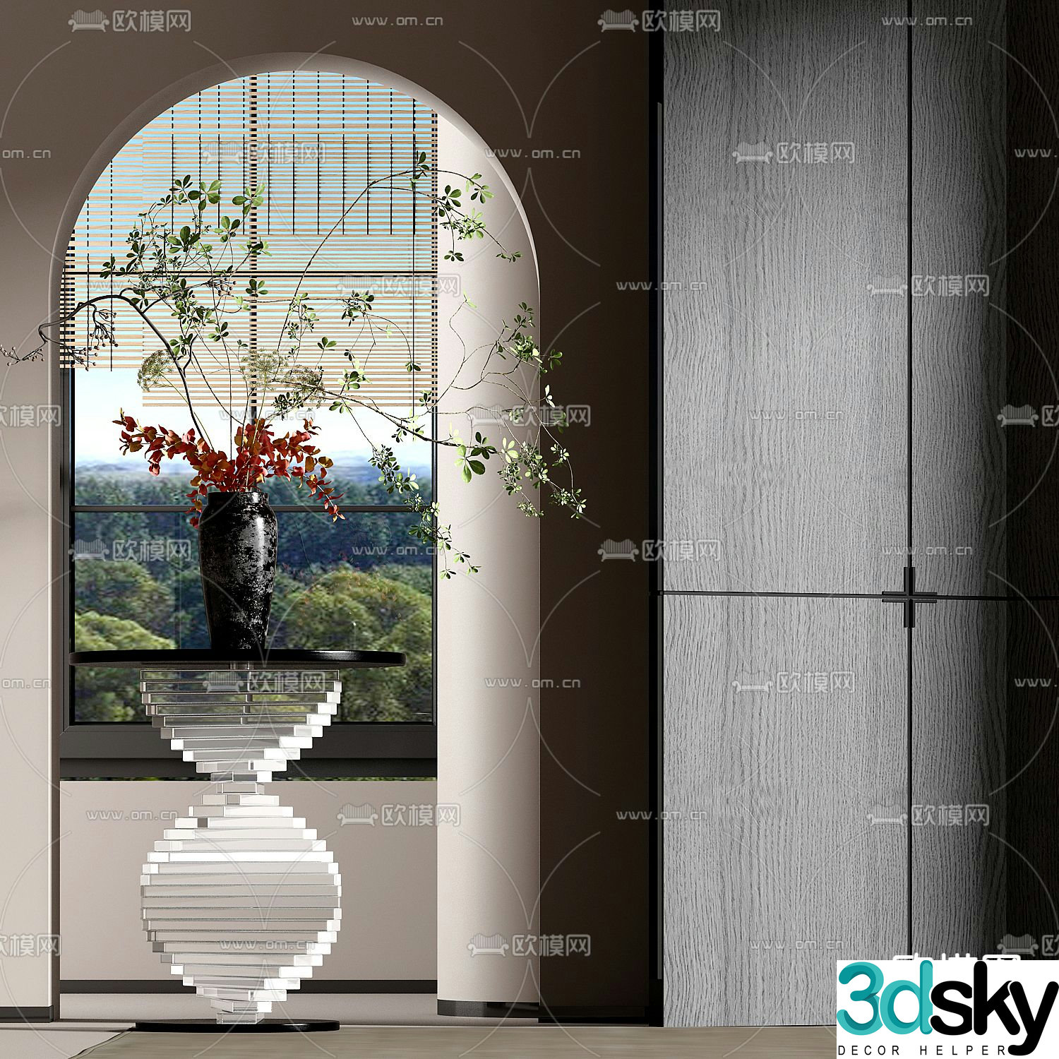 Modern side table corner table round table vase flower art 3D model