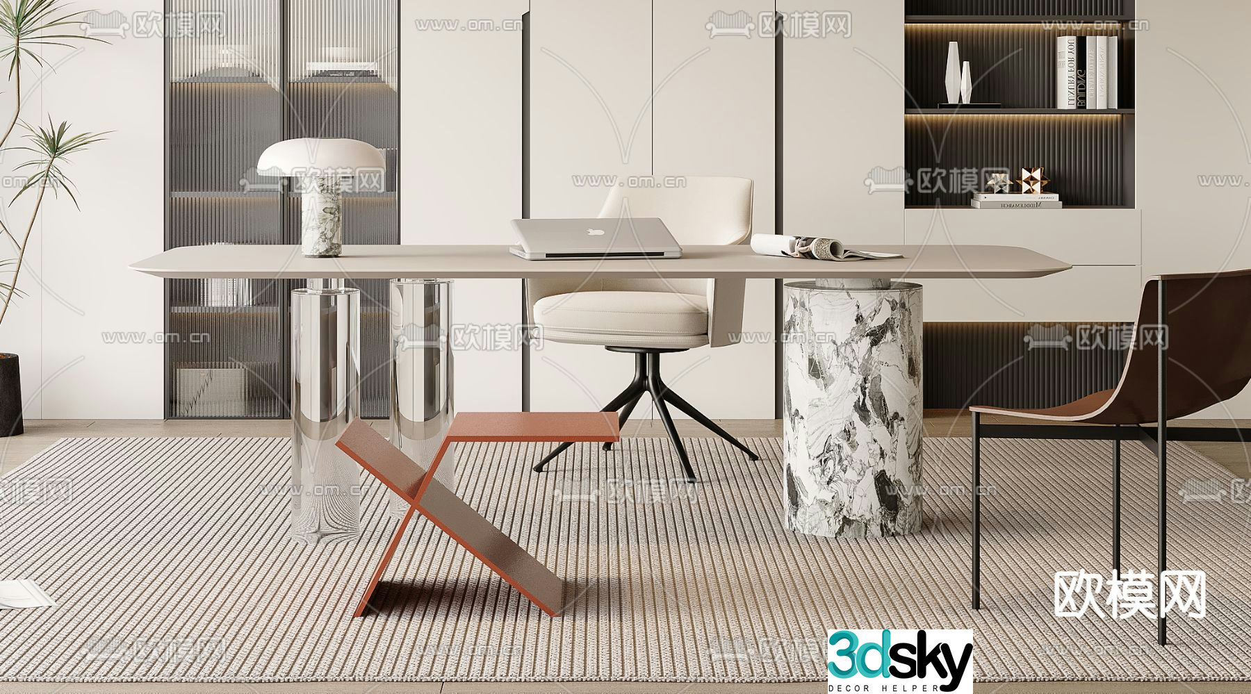 Modern desk computer desk study table 3d model