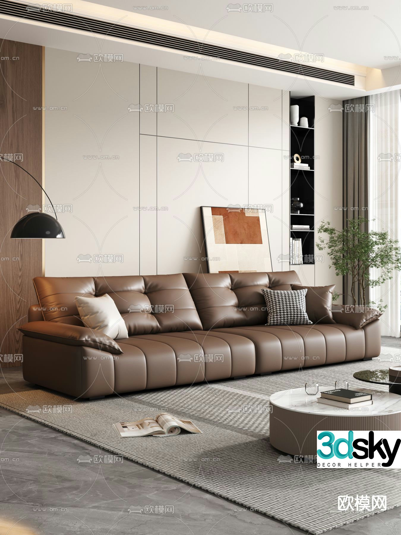 Double sofa leather sofa 3d model