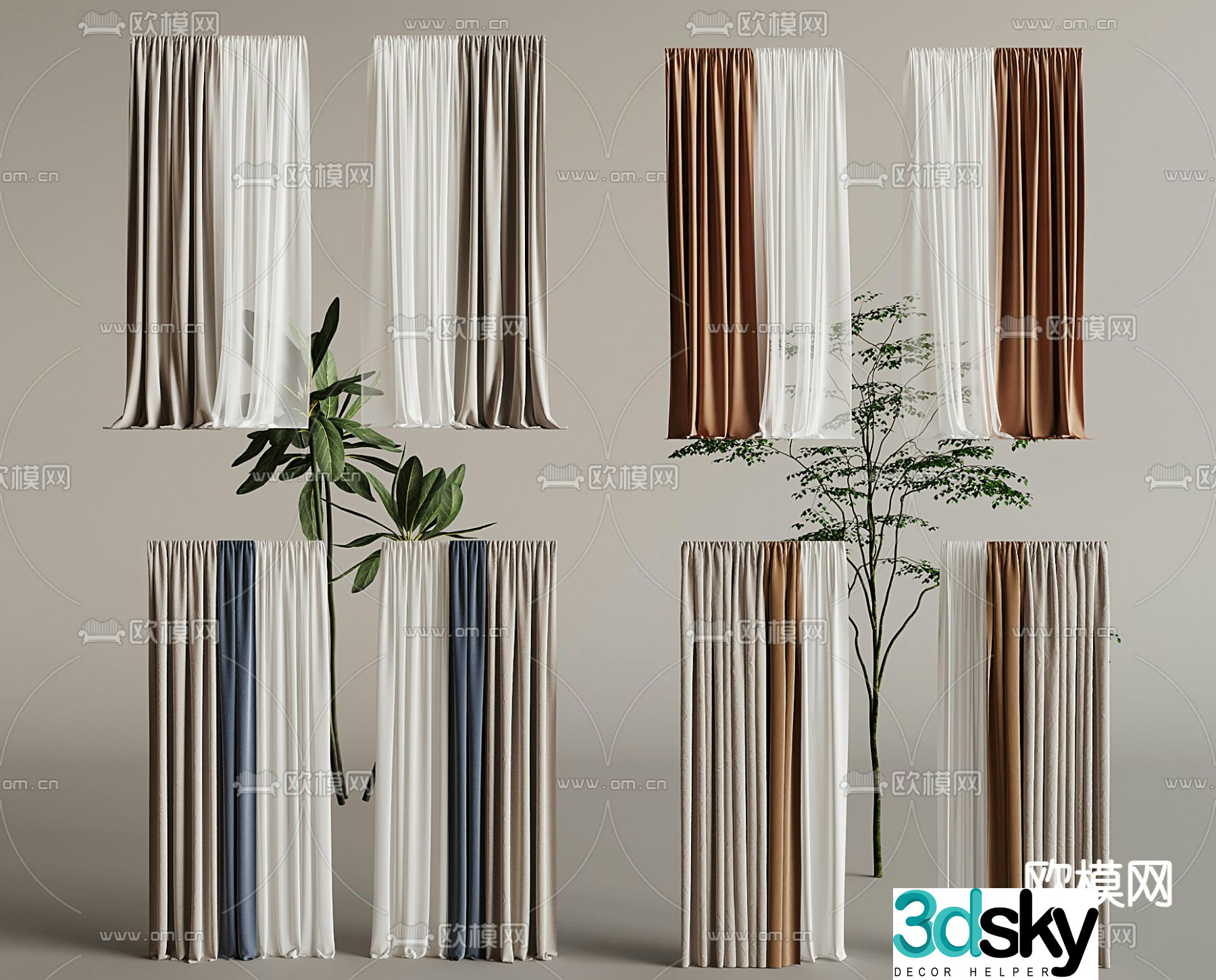 Plain curtain gauze 3d model