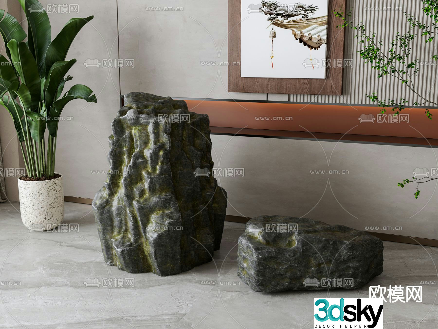 New Chinese style stone rockery ornaments 3D model