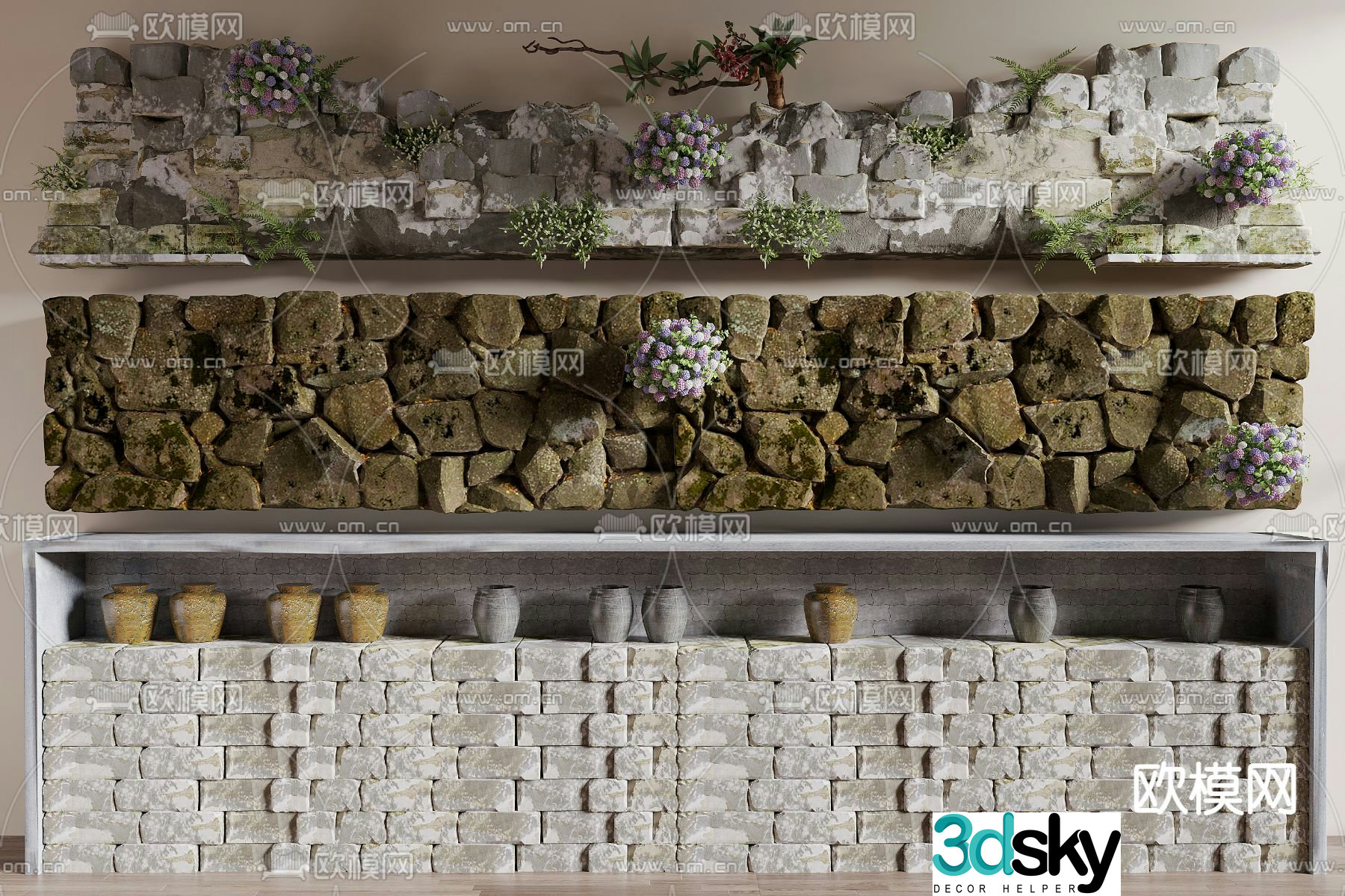 Modern stone low wall stone block 3d model