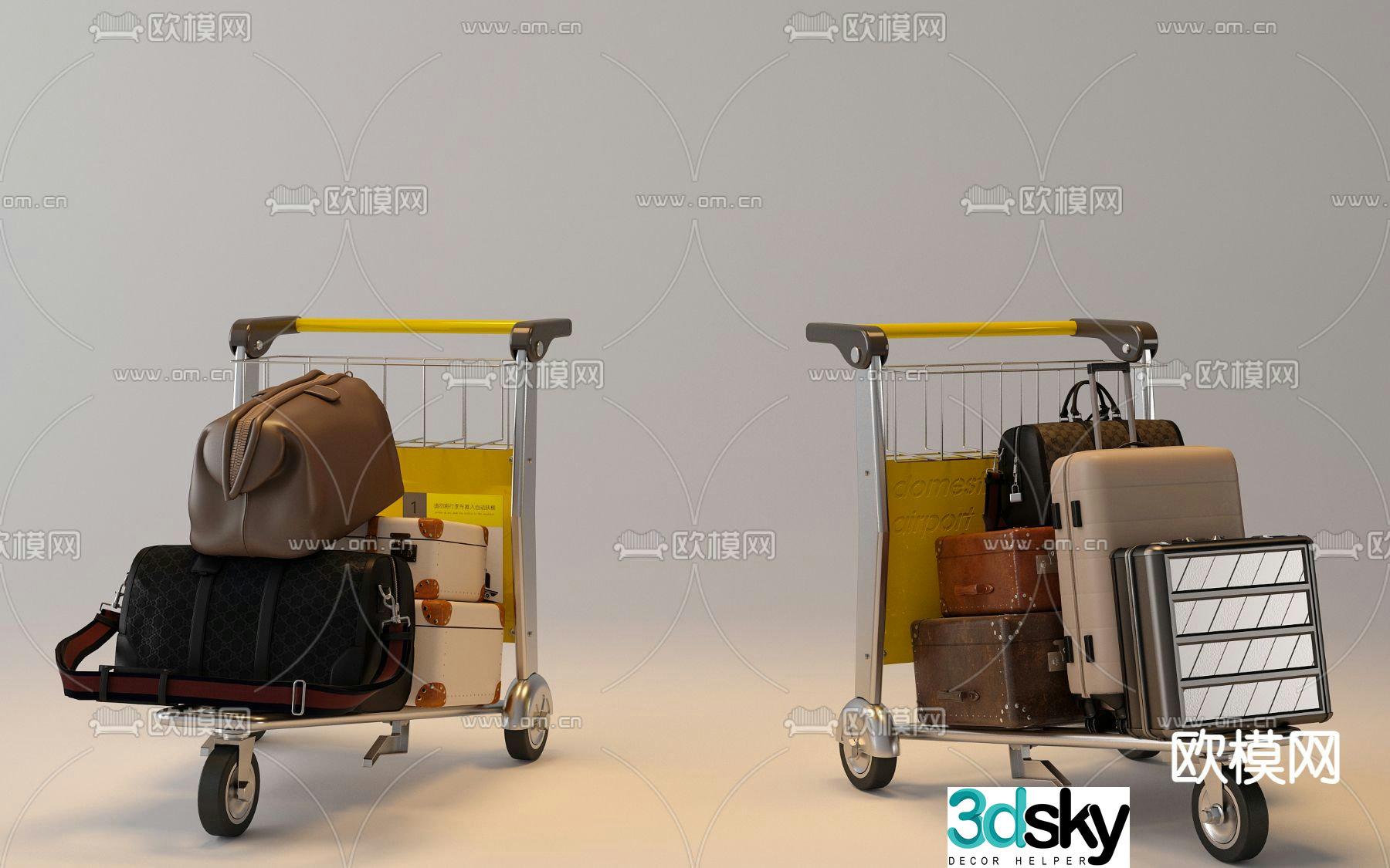 Luggage trolley trolley suitcase 3d model