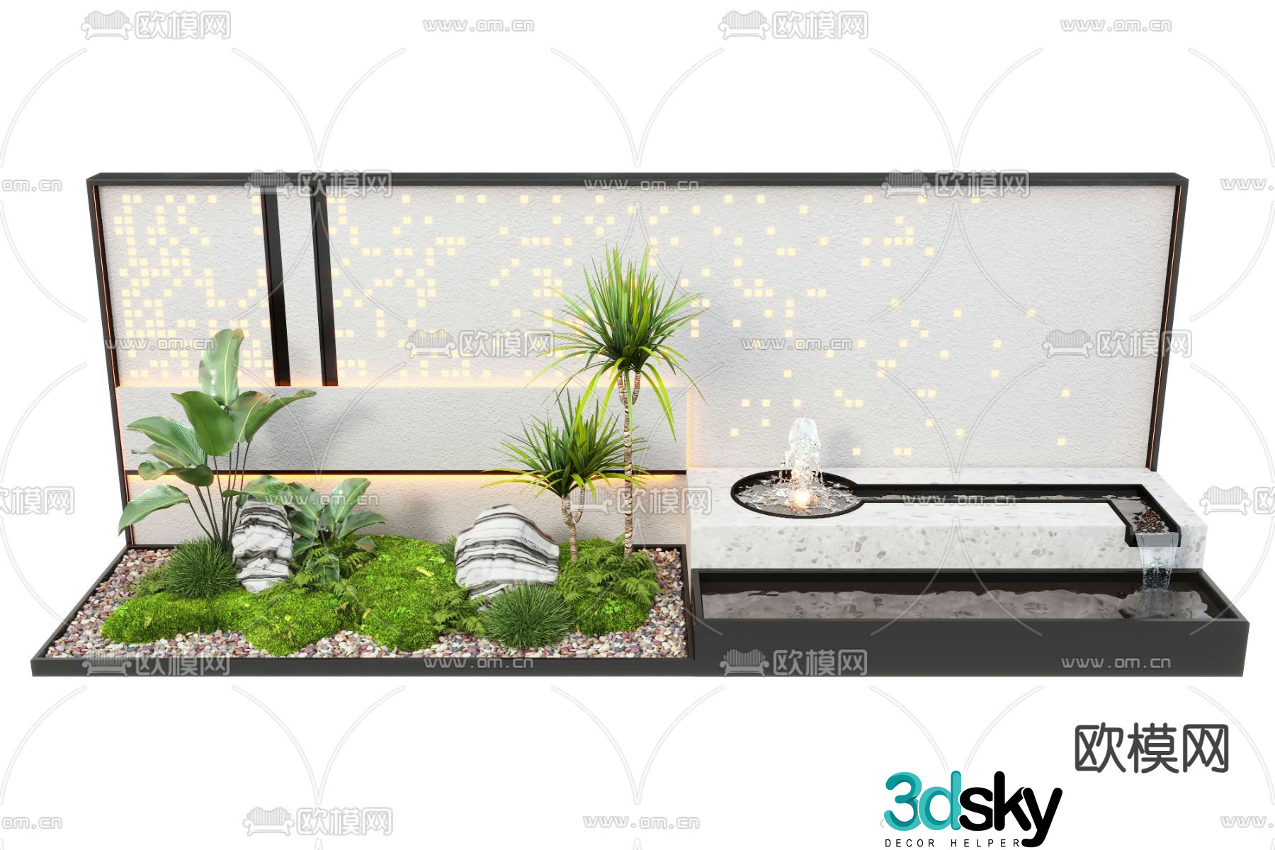 Modern water feature wall 3d model