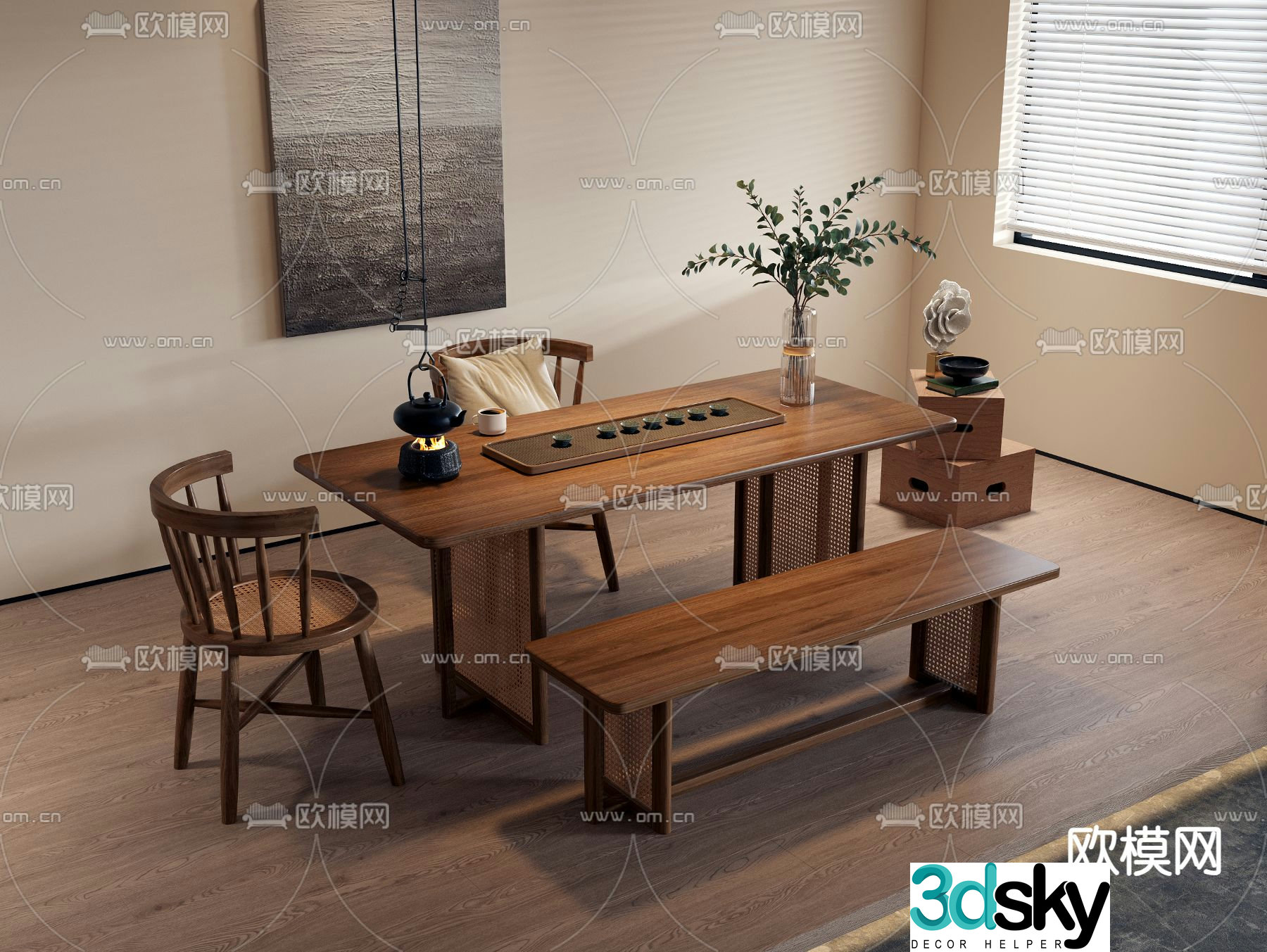 Wabi-sabi style tea table and chair 3d model