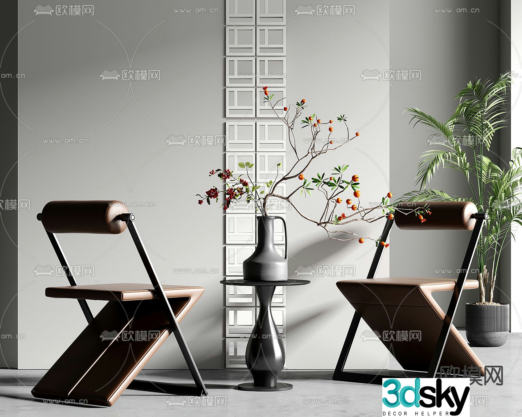 Leather chair casual chair table 3d model