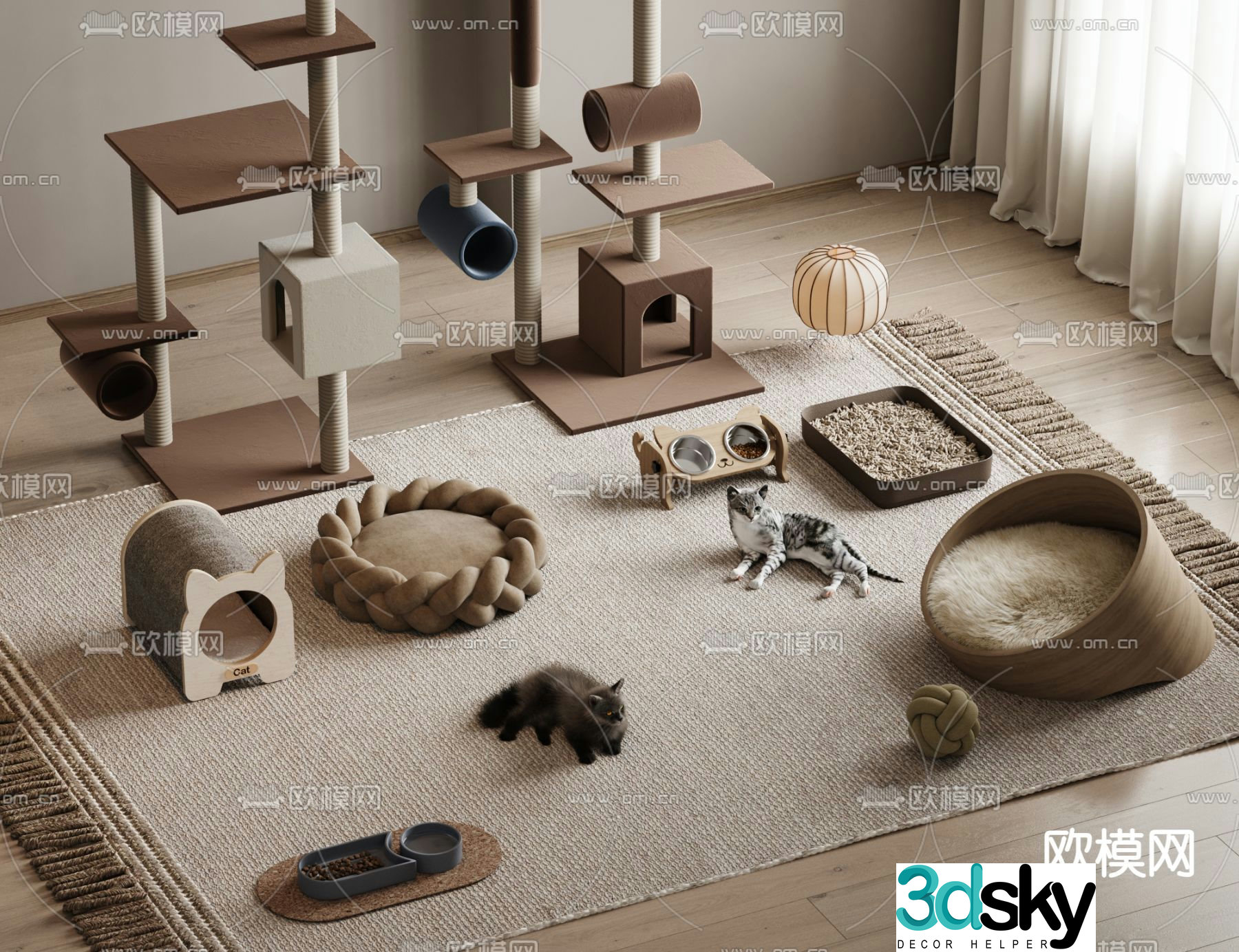 Modern cat nest Cat crawler cat food pet supplies 3d model