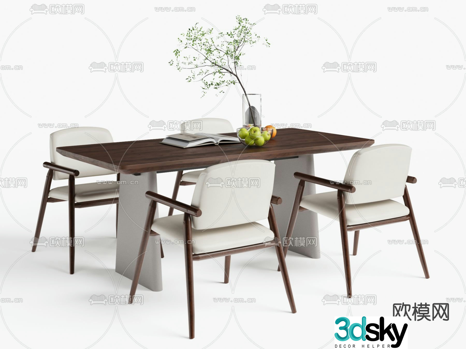 New Chinese dining table and chairs 3d model