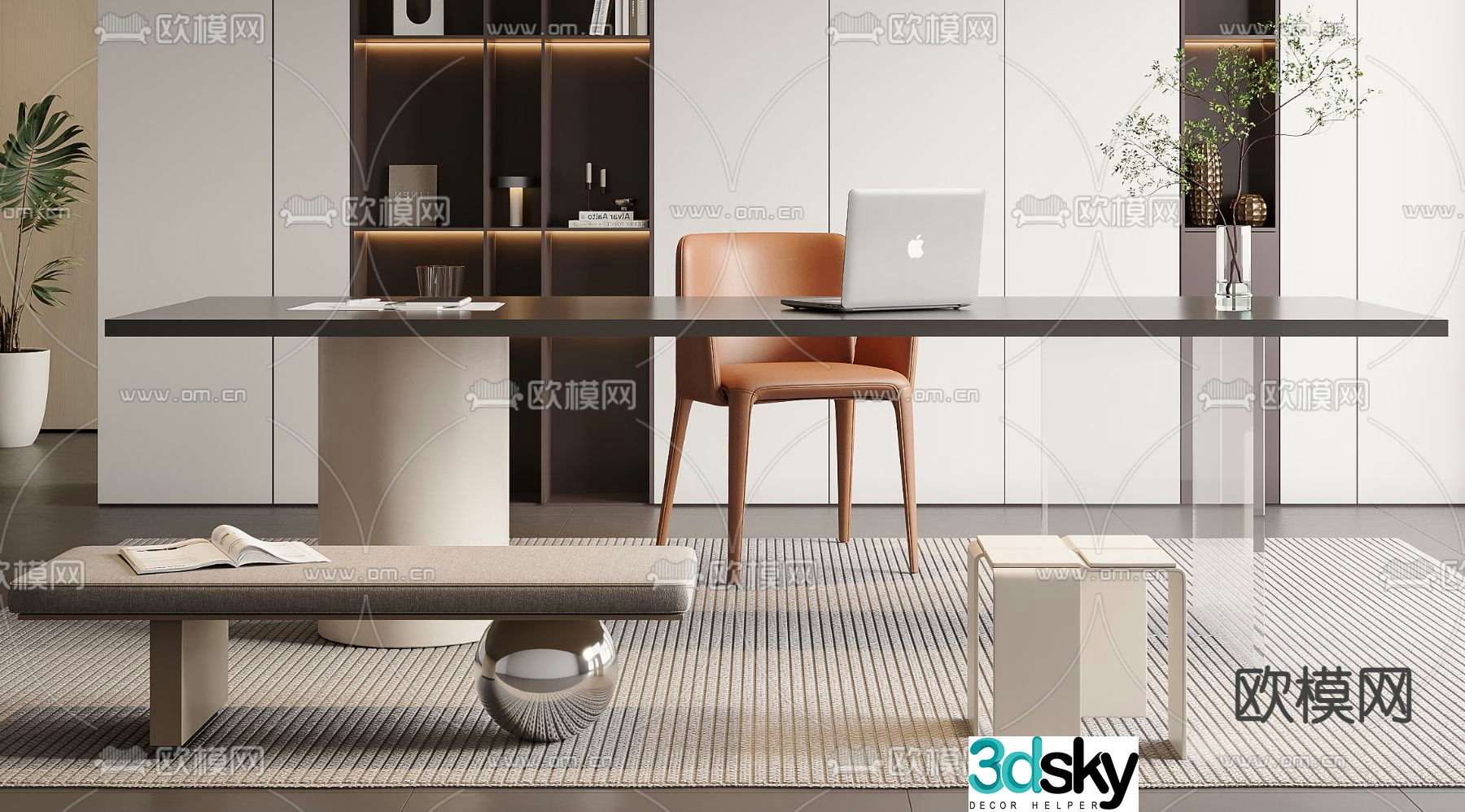 Modern desk computer desk study table 3d model