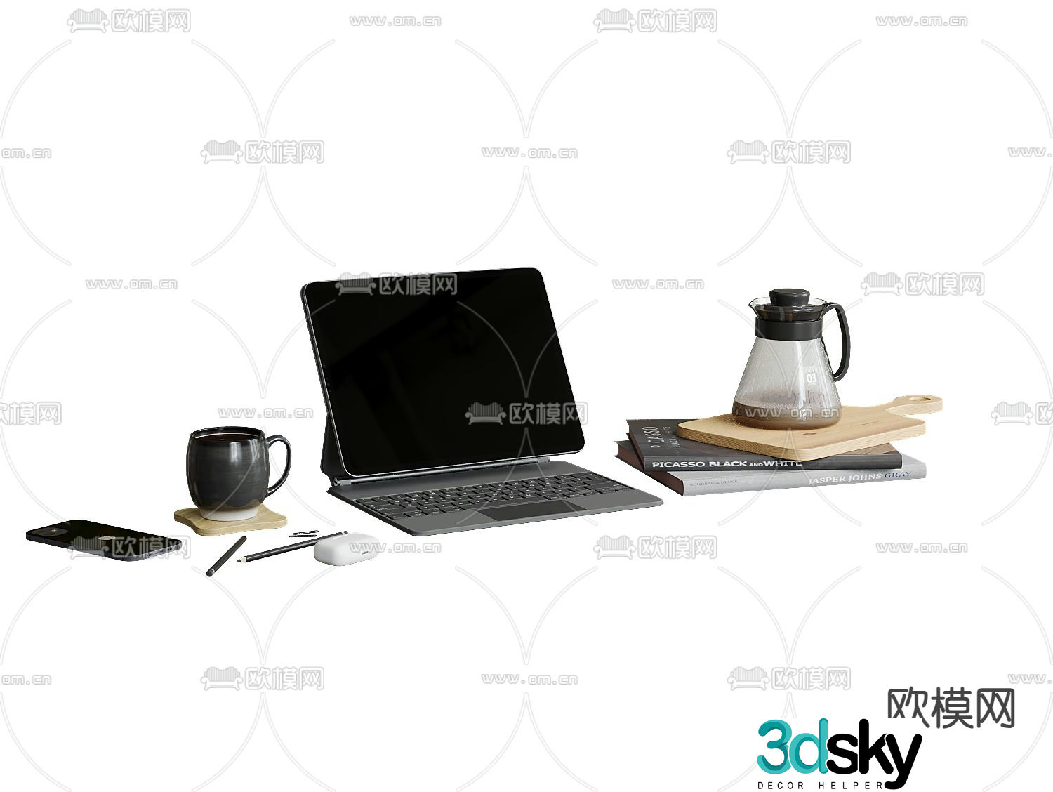 office supplies laptop books 3d model