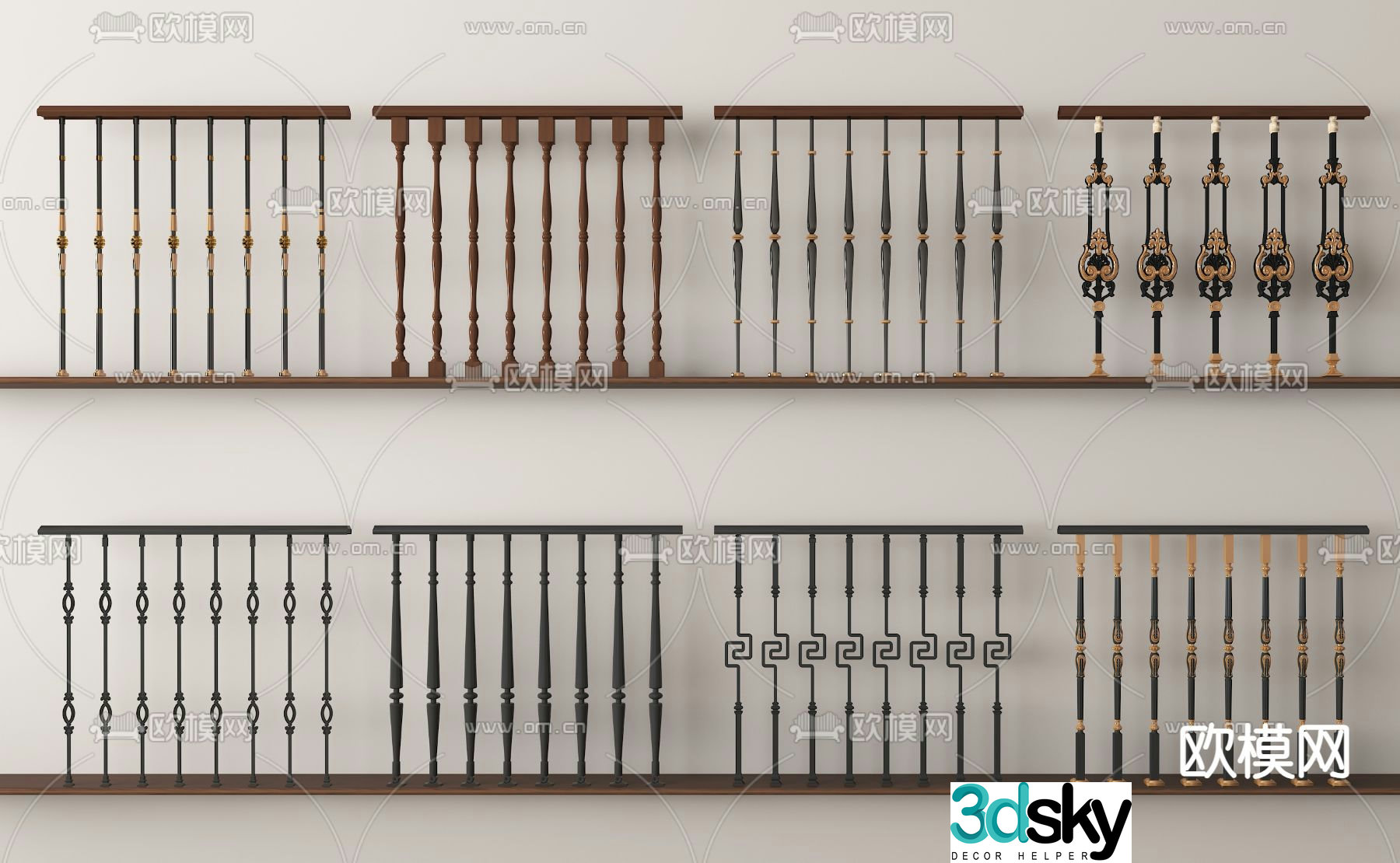 European railings guardrails fences handrails 3D model