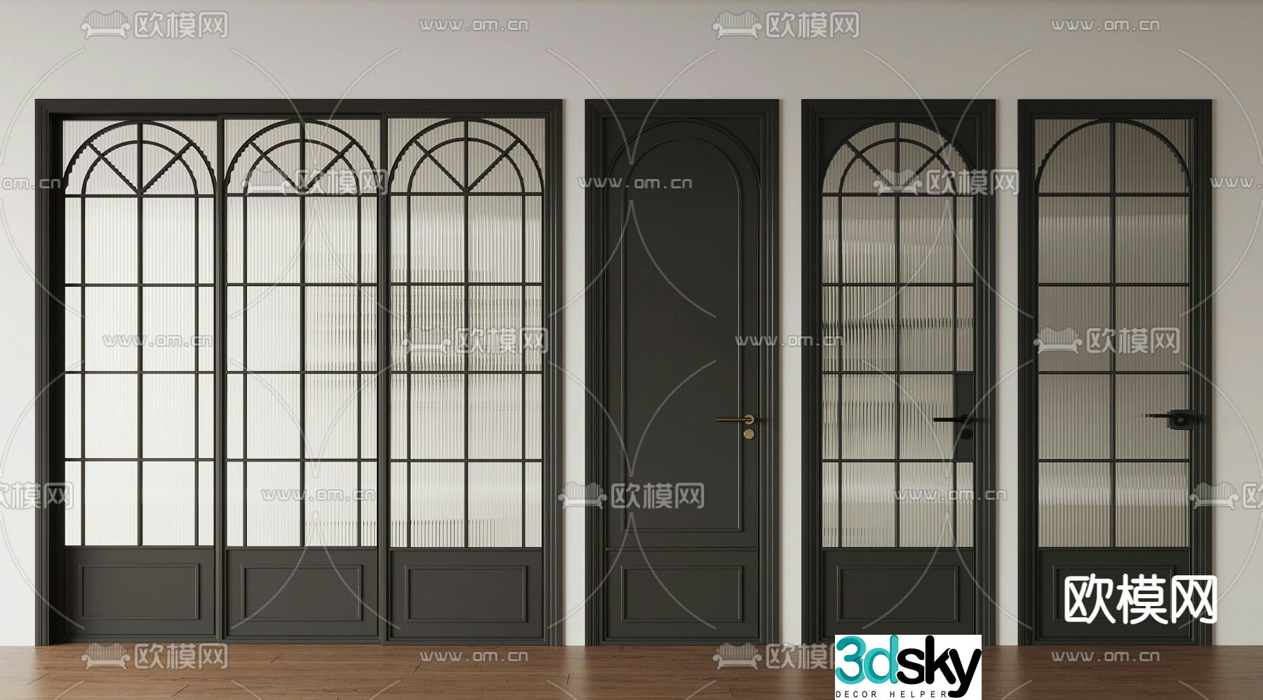 French glass door kitchen and bathroom door sliding door 3D model