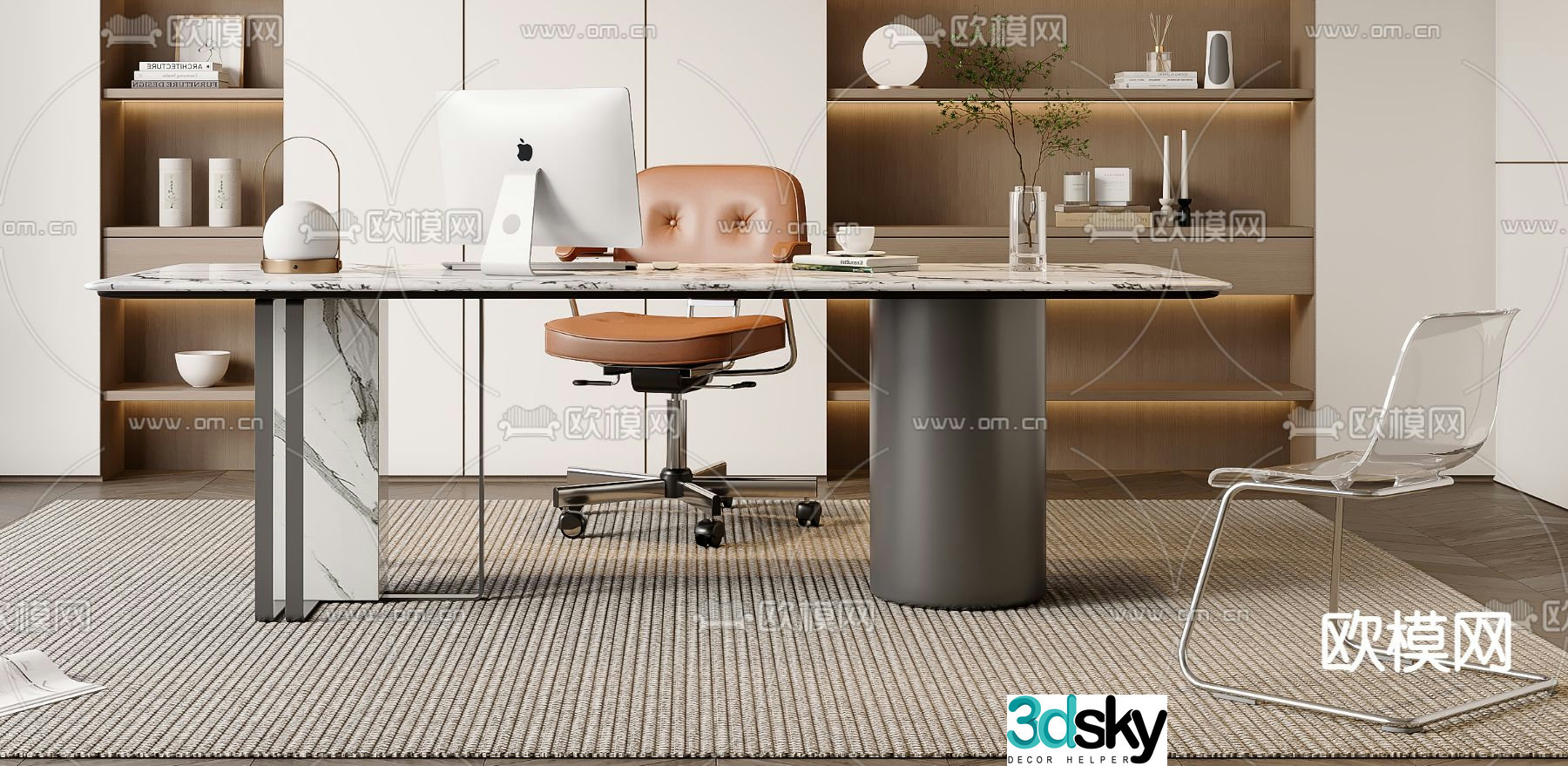 Modern desk computer desk study table 3d model