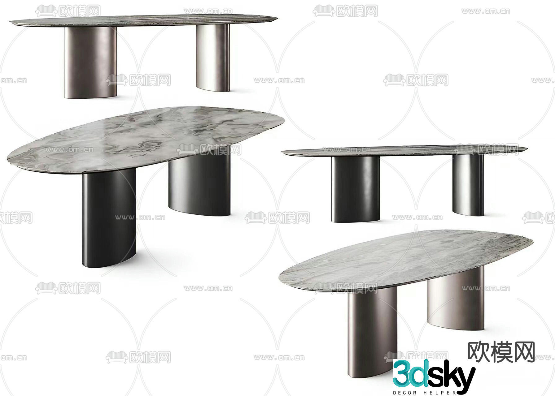 Modern marble dining table oval dining table 3d model