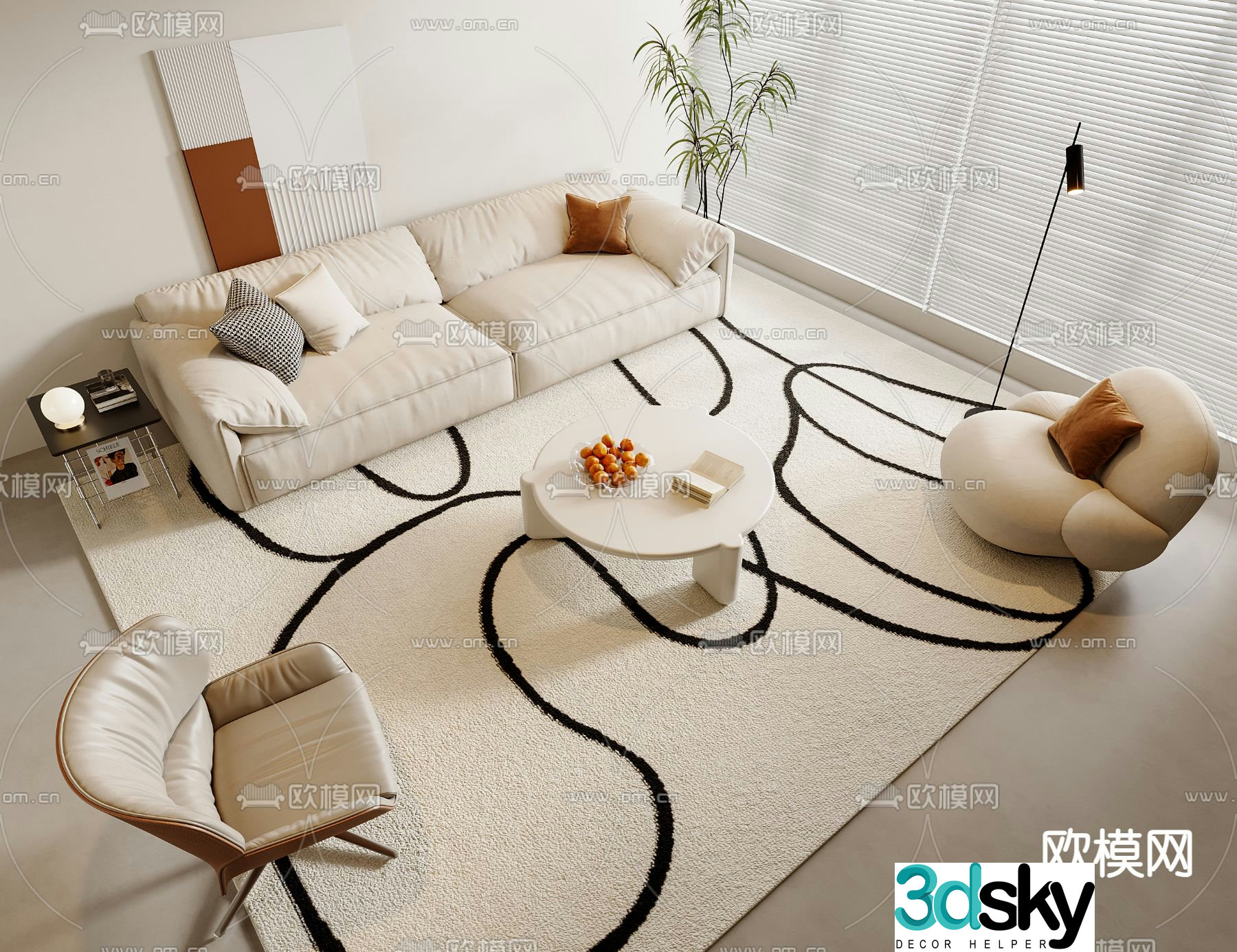 Cream style modular sofa 3d model