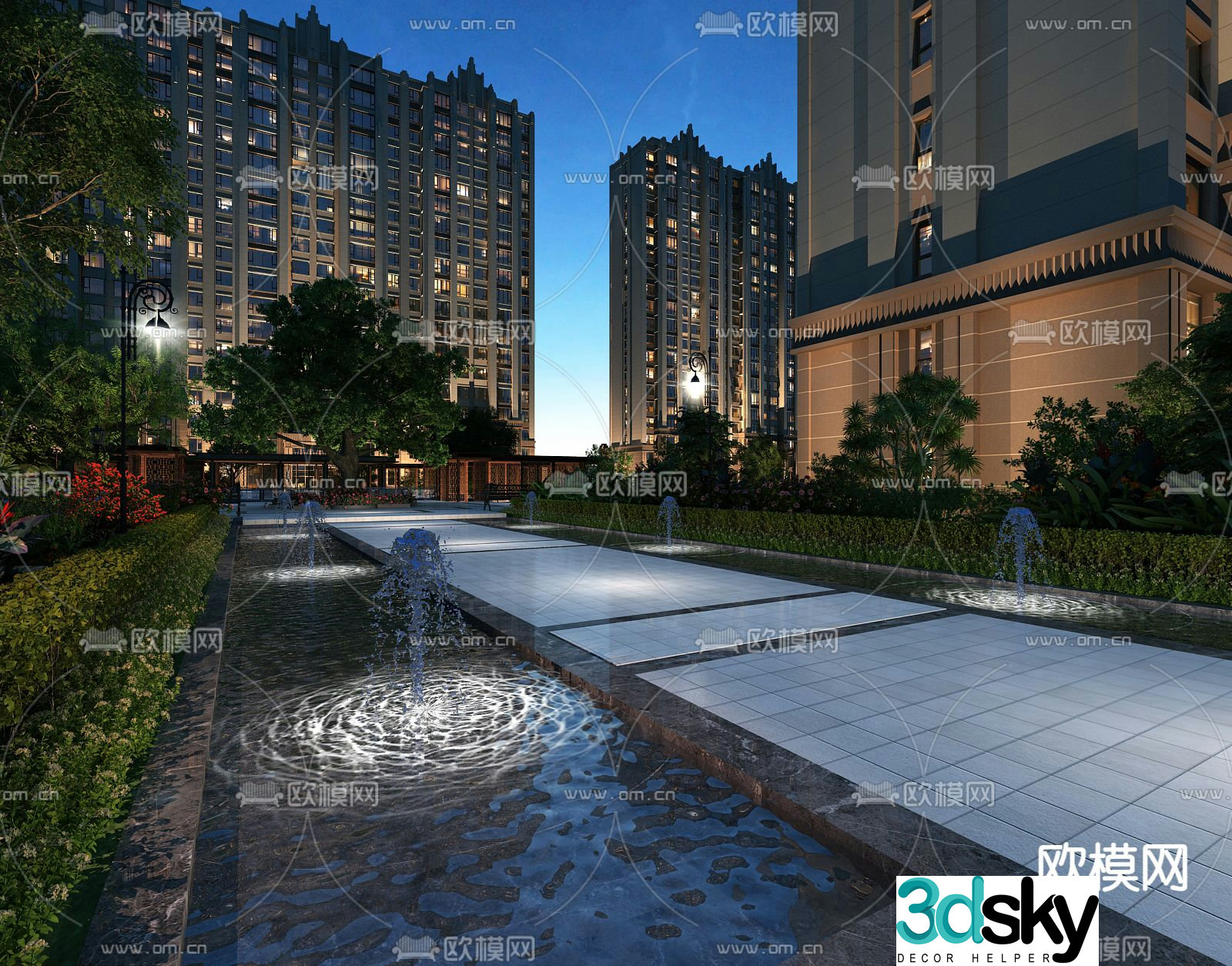 3D model of the inner courtyard landscape of the community