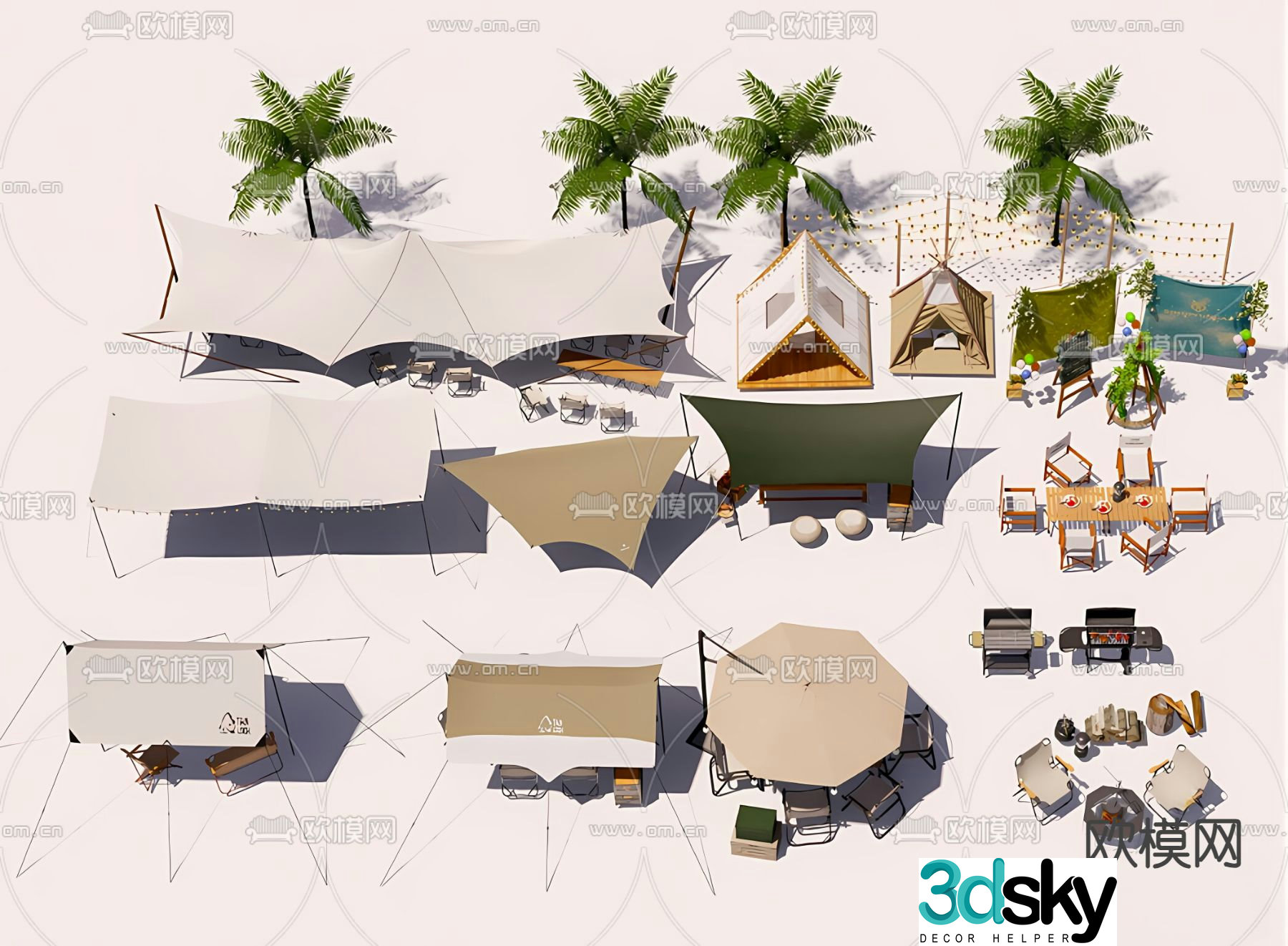 Outdoor tables and chairs camping tent tensile membrane 3d model