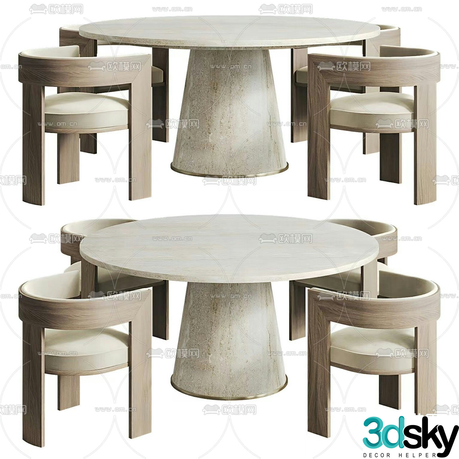 Modern dining table and chairs 3d model