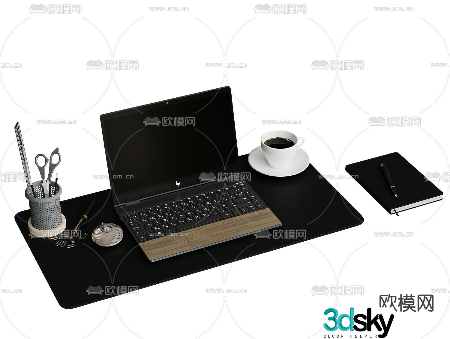 office supplies laptop coffee 3d model