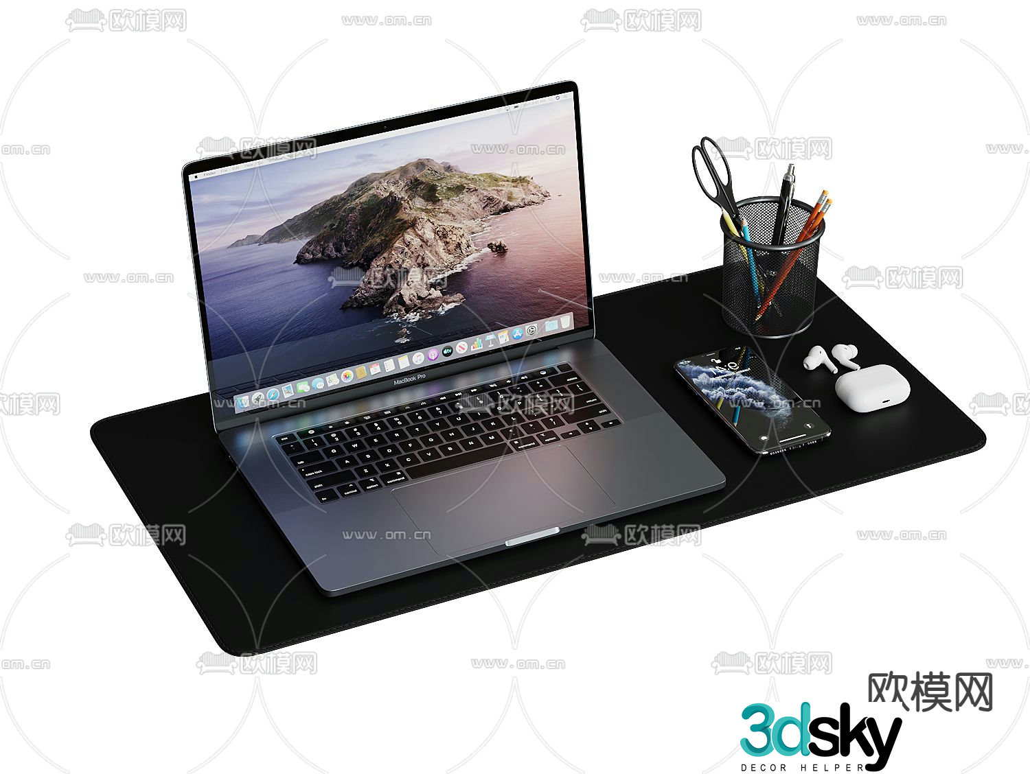 Office supplies laptop pen holder 3d model