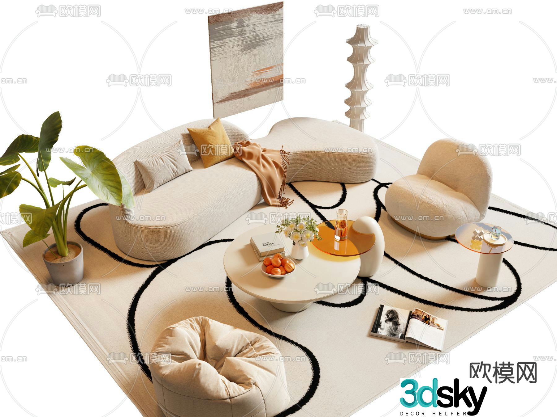 Cream style modular sofa 3d model
