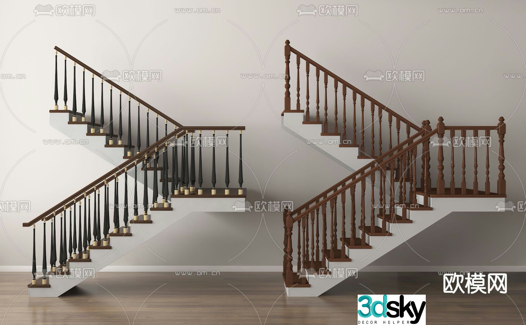 Handrail Stairs Solid Wood Stairs 3D Model