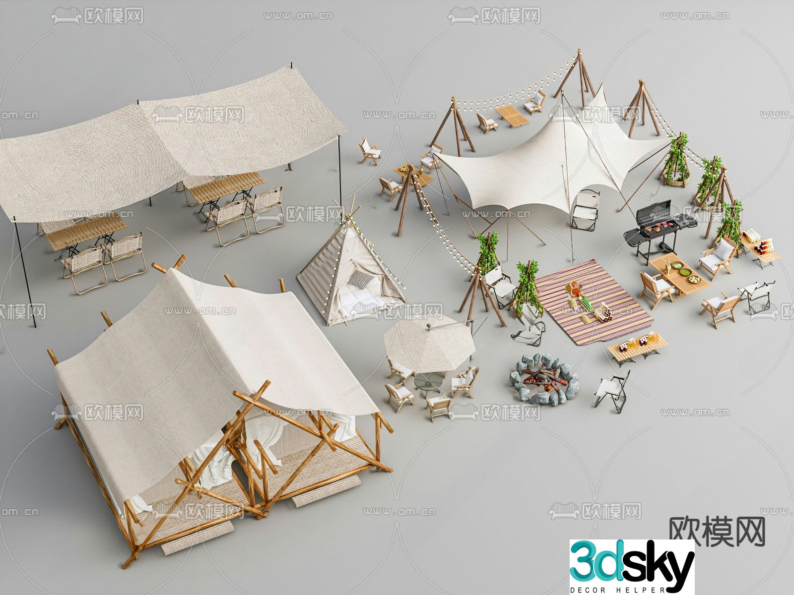 Outdoor tables and chairs camping tent canopy 3D model