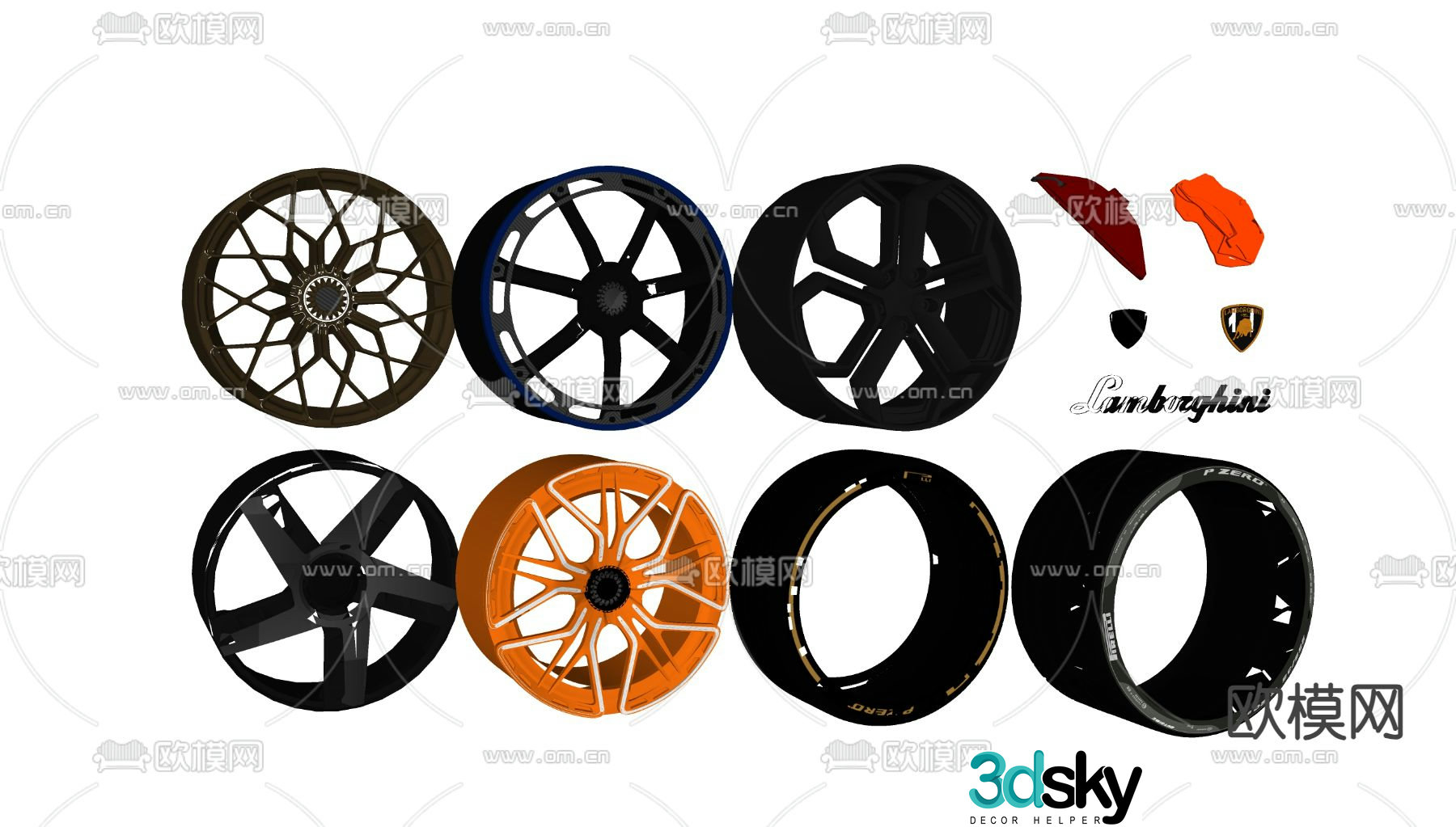 Modern car tires tire accessories 3d model