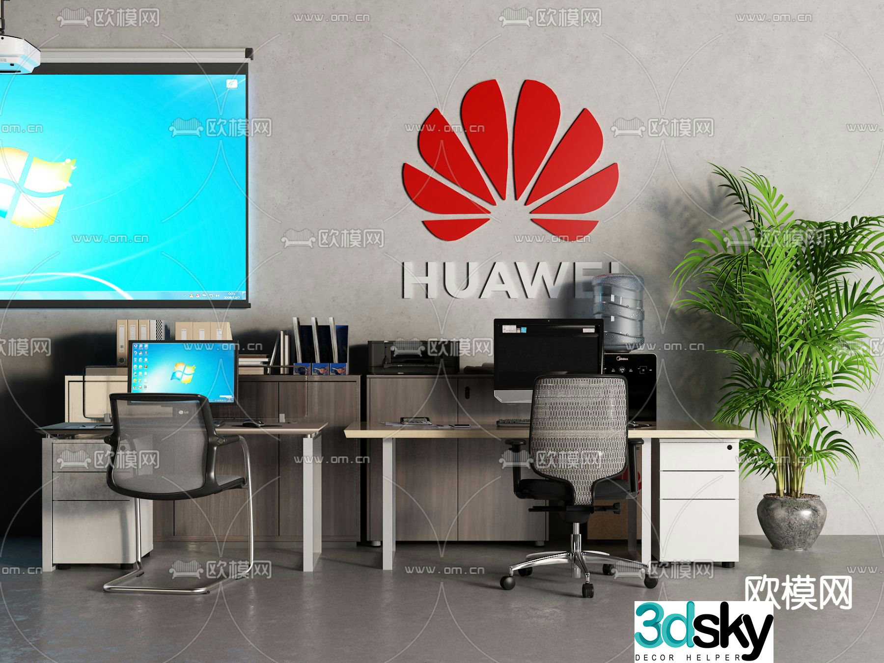 Modern office desk computer desk 3d model