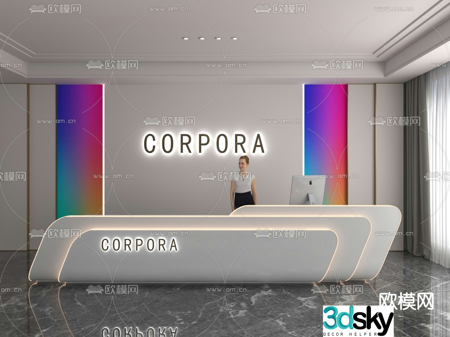 Modern front desk reception desk service desk 3d model