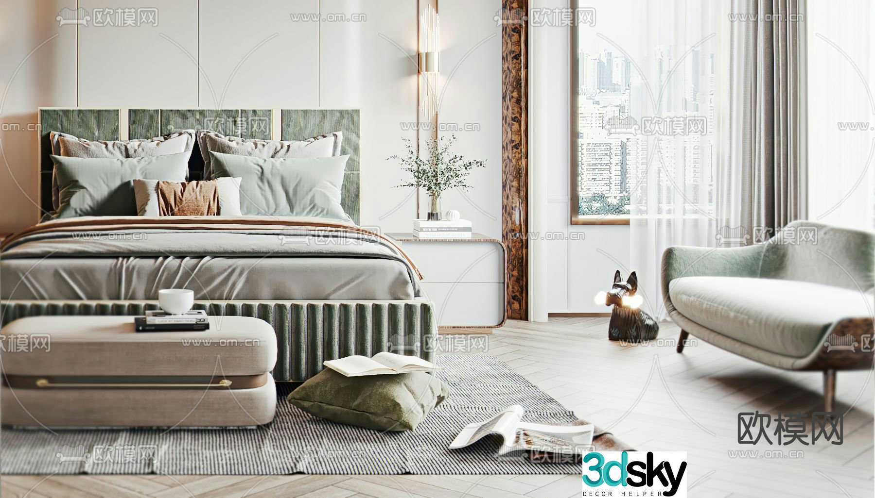 Modern double bed 3d model
