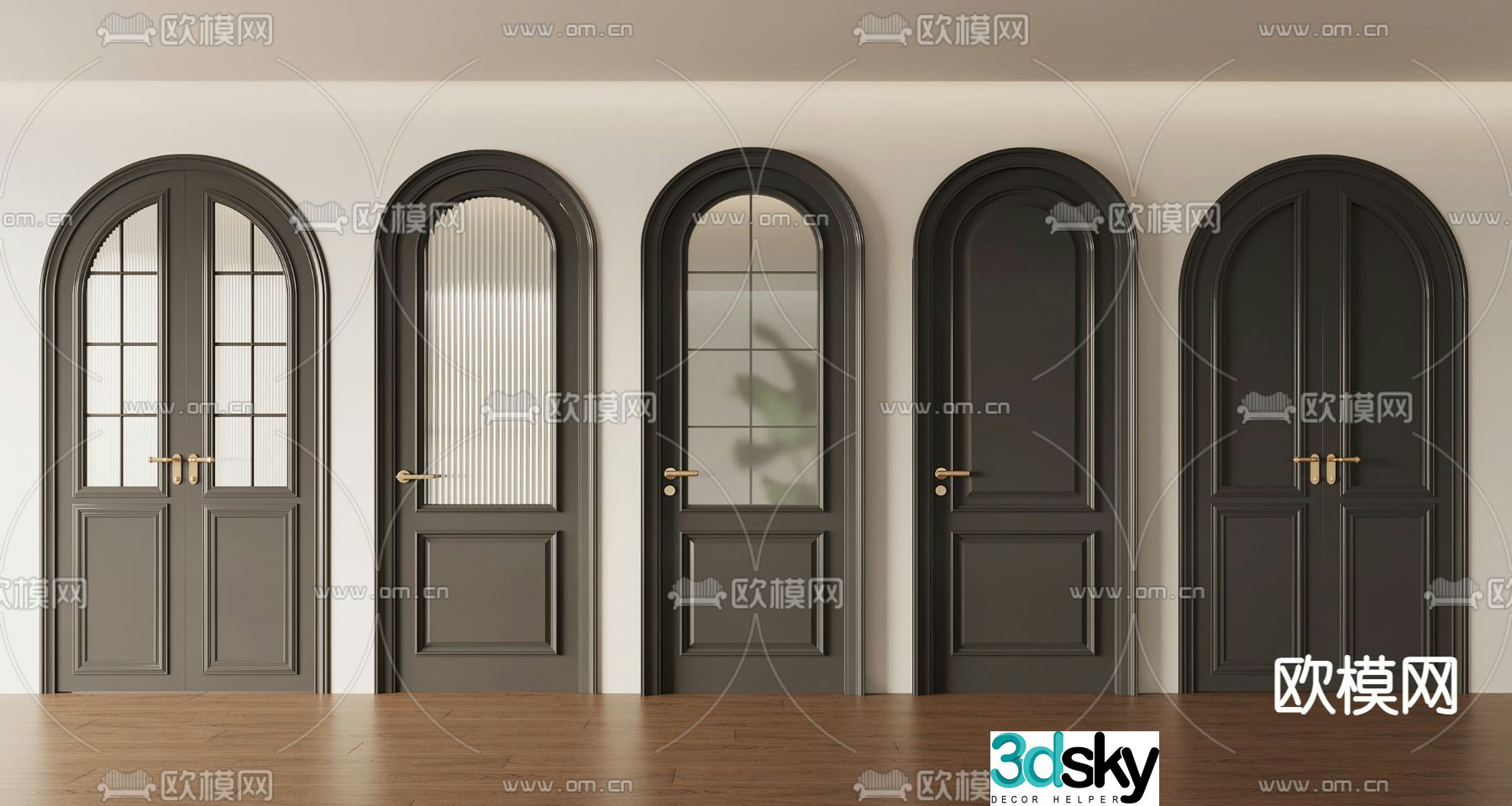 French glass door double-open door arched door kitchen and bathroom door 3D model