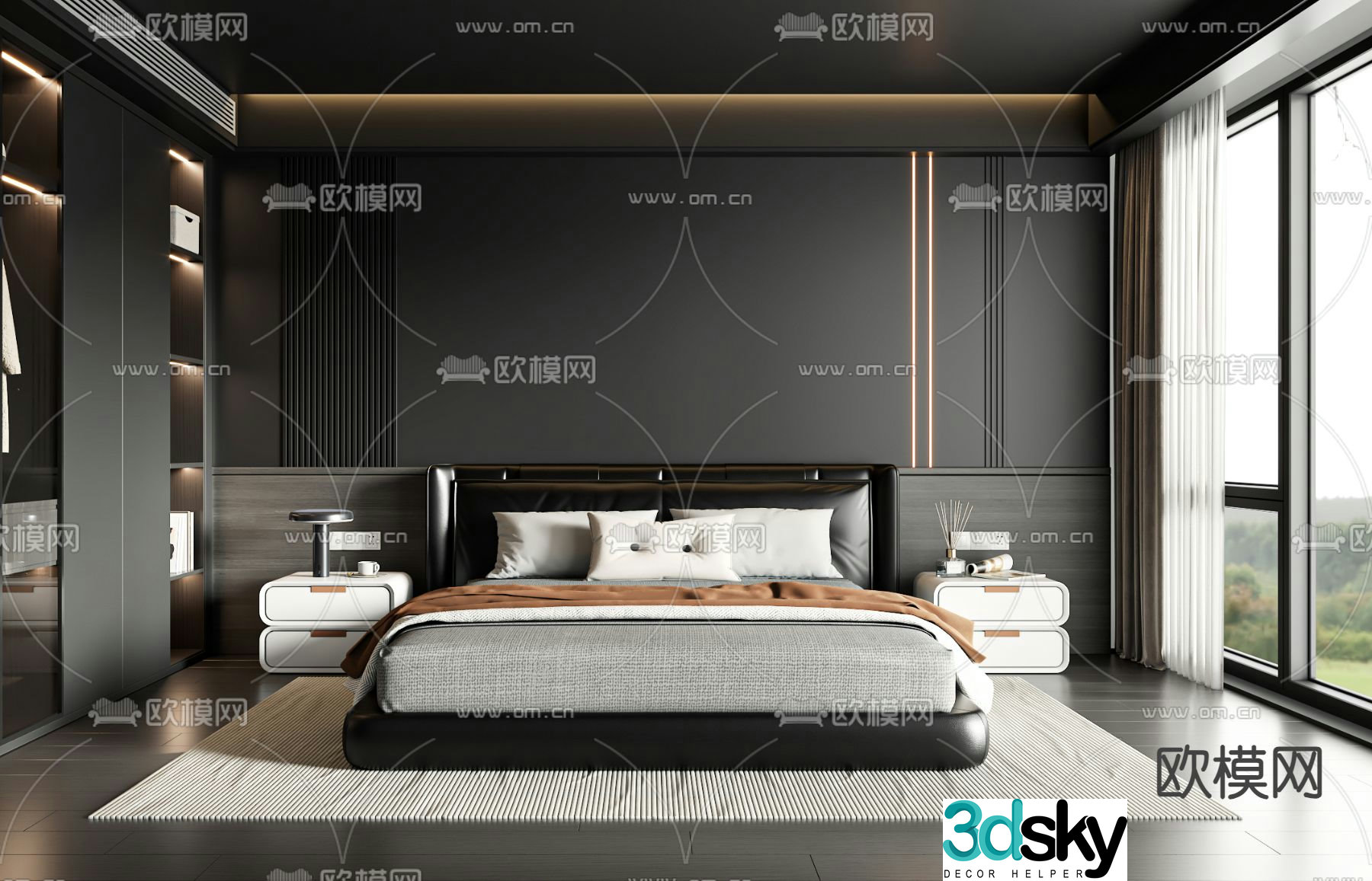 Dark style master room master bedroom bedroom 3d model
