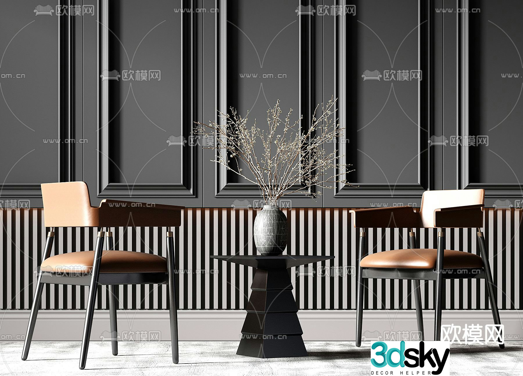 Leather chair leisure chair table 3d model