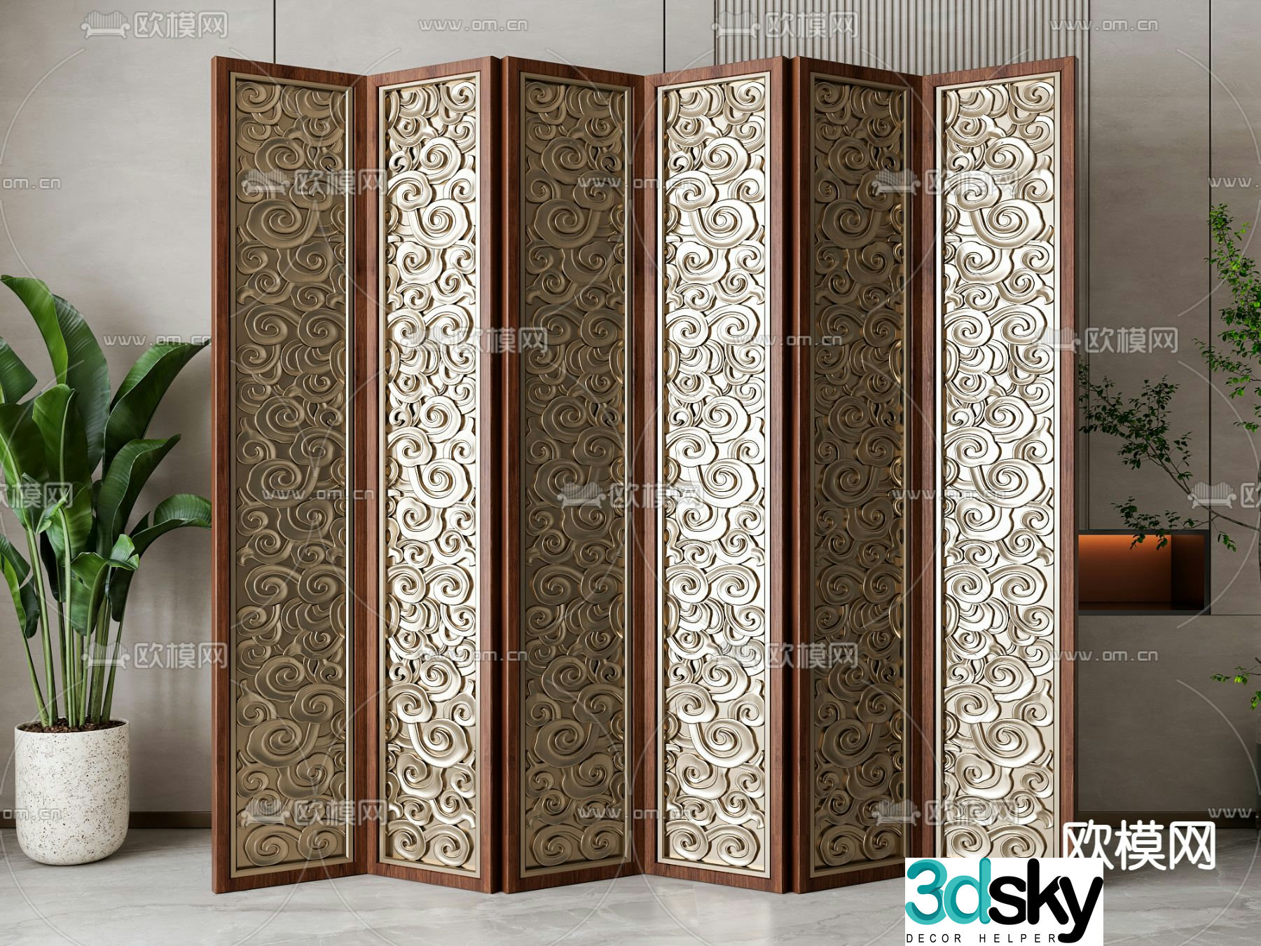 New Chinese style auspicious cloud screen 3D model