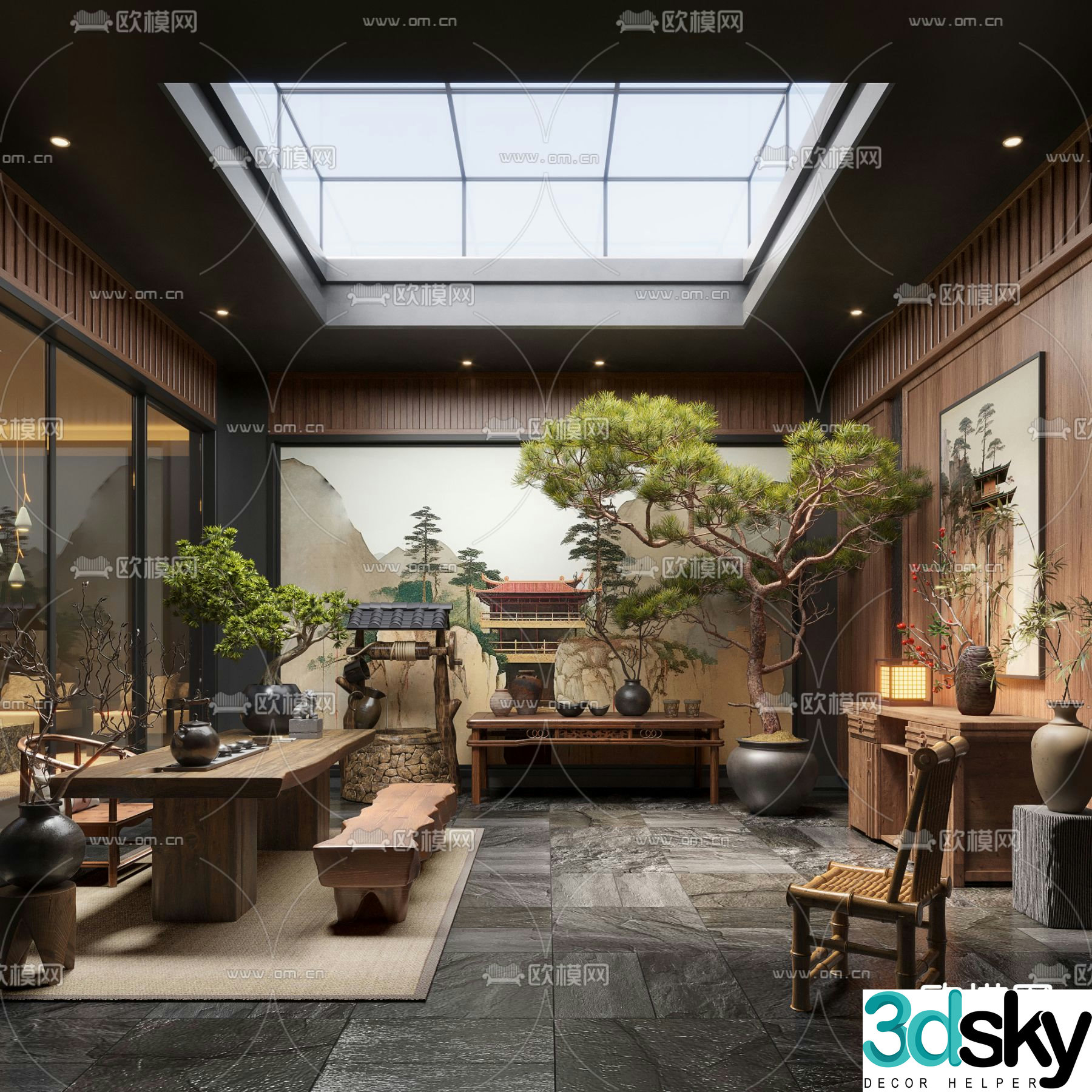 New Chinese Zen Patio Indoor Landscape 3D Model