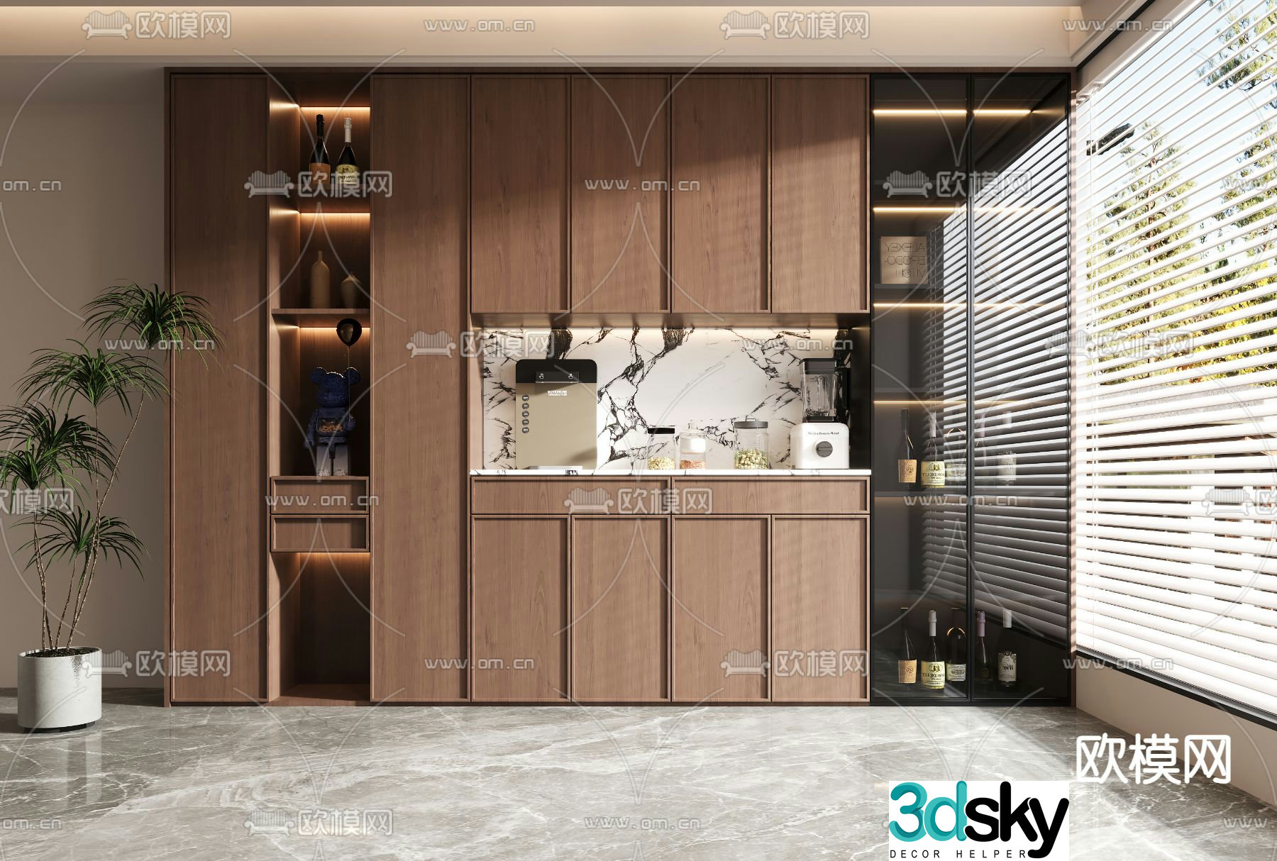 Wabi-sabi wine cabinet sideboard 3d model