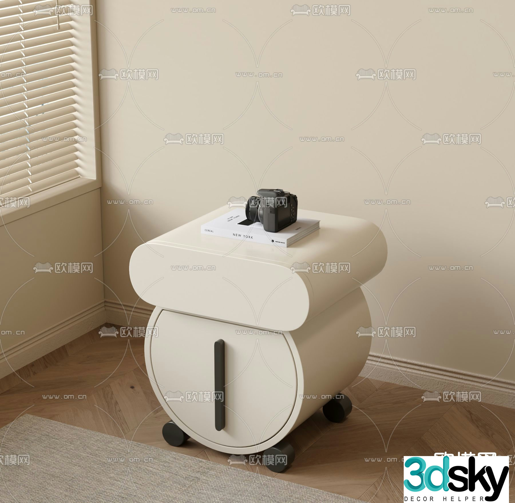 Cream style bedside table 3d model
