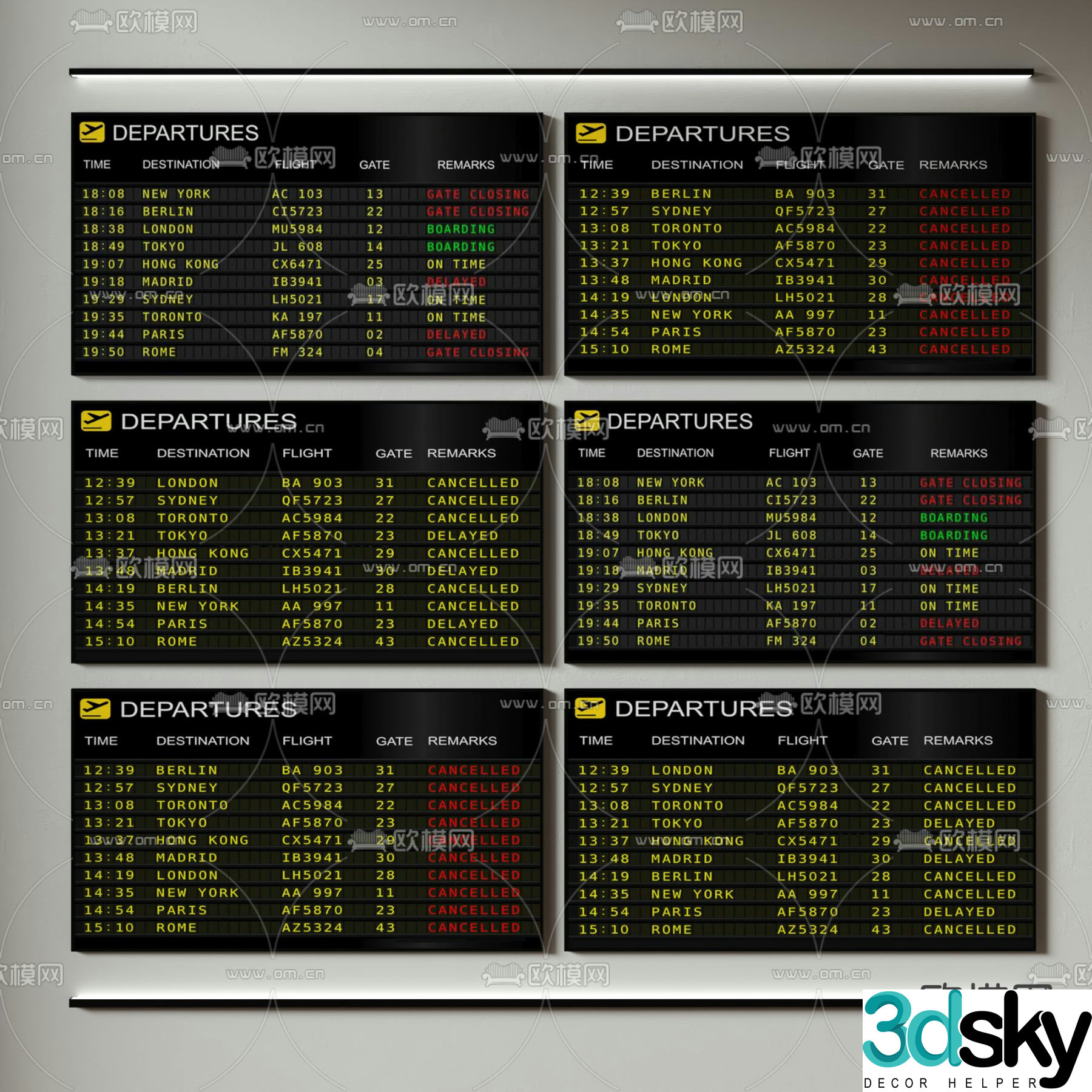 Airport display screen flight information table LED screen 3D model