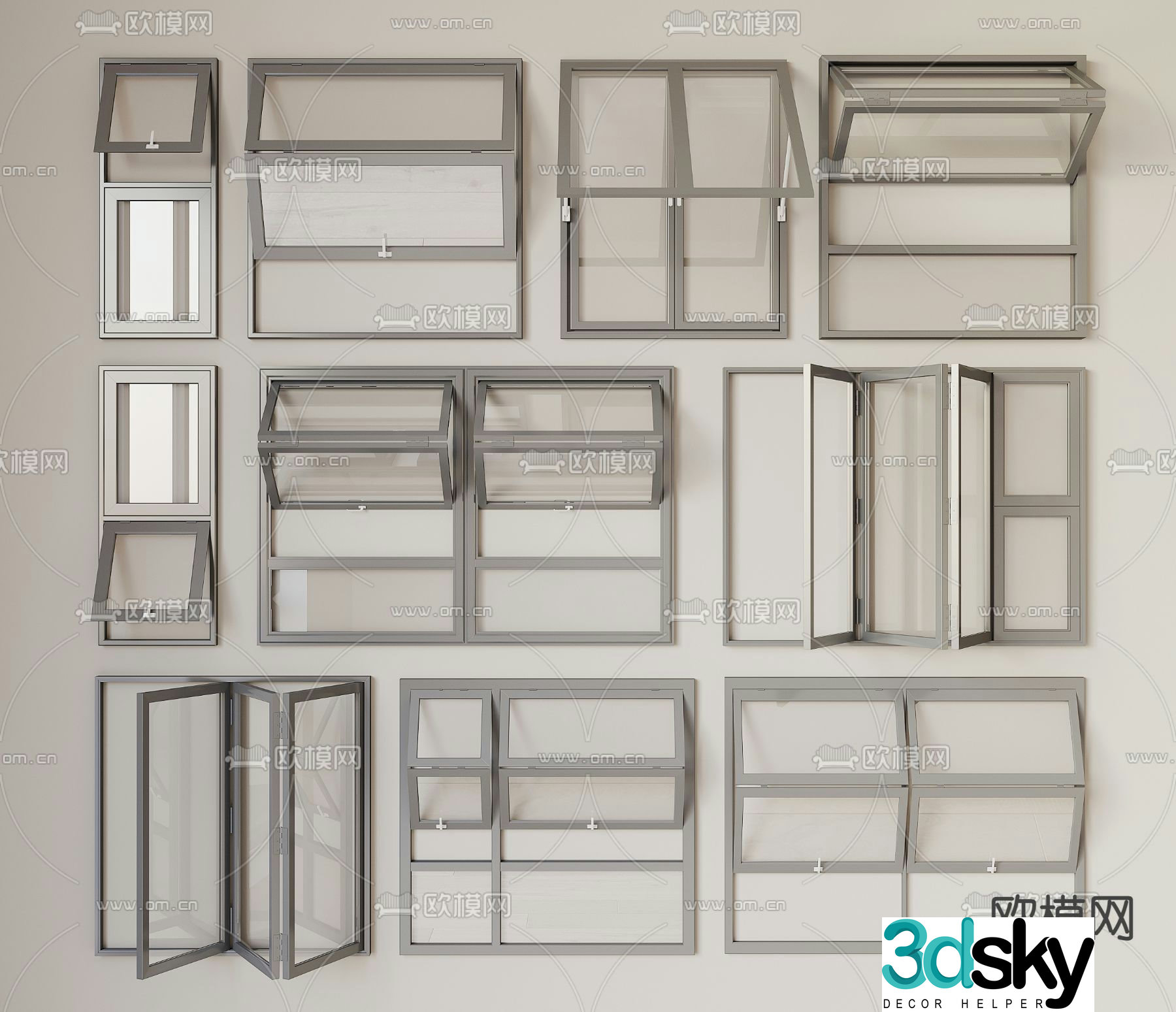 Modern folding window Glass window 3d model