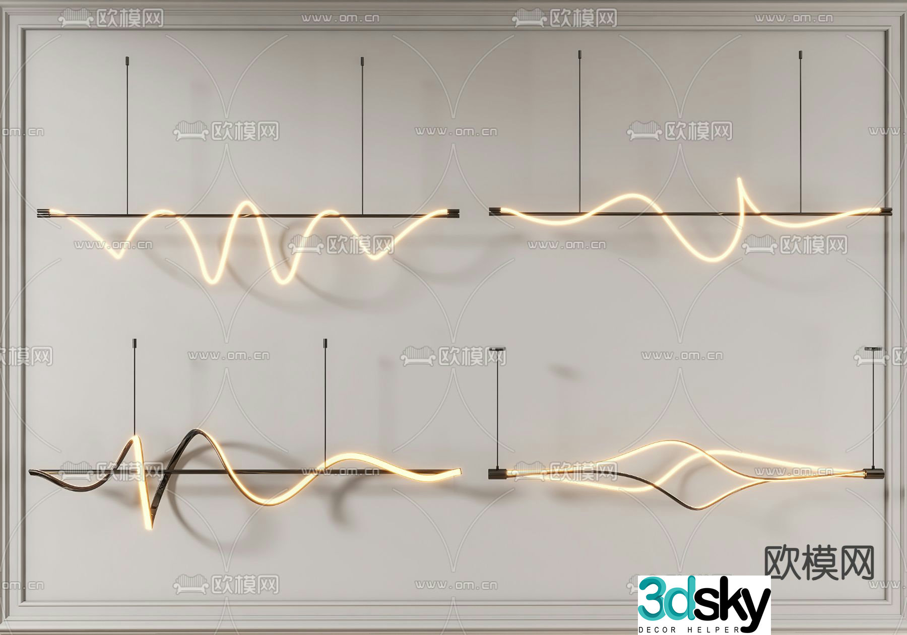 Line chandelier restaurant chandelier 3d model