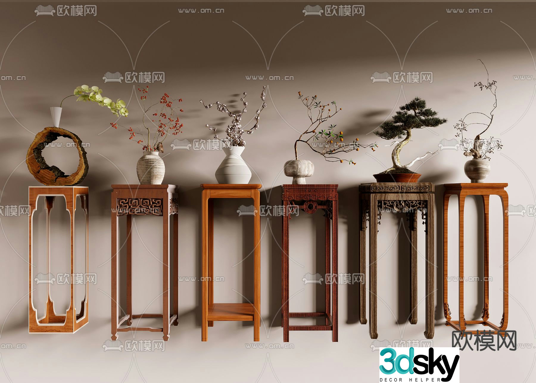 Chinese flower stand flower table side table corner table 3D model