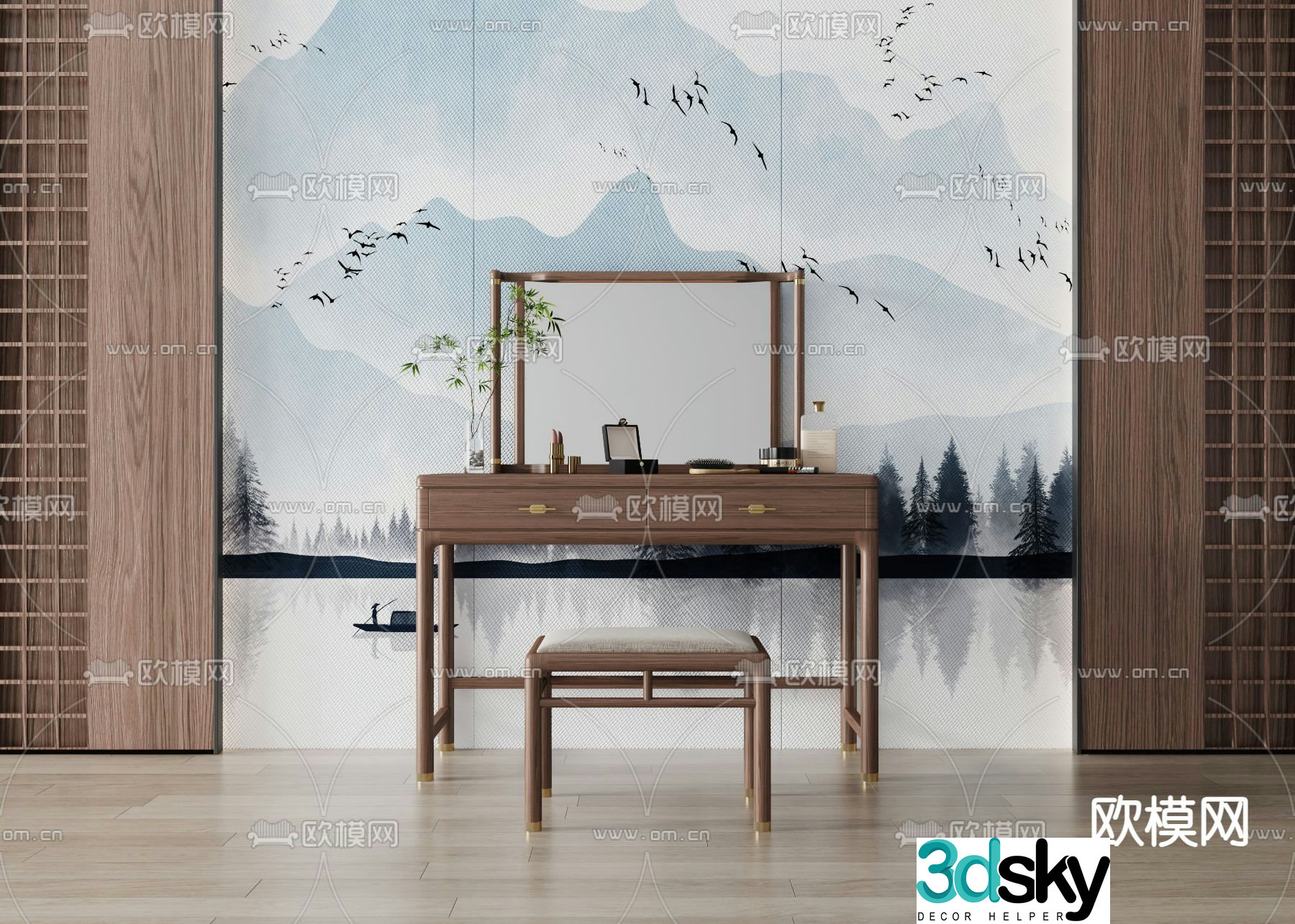 New Chinese style dressing table dressing table 3d model