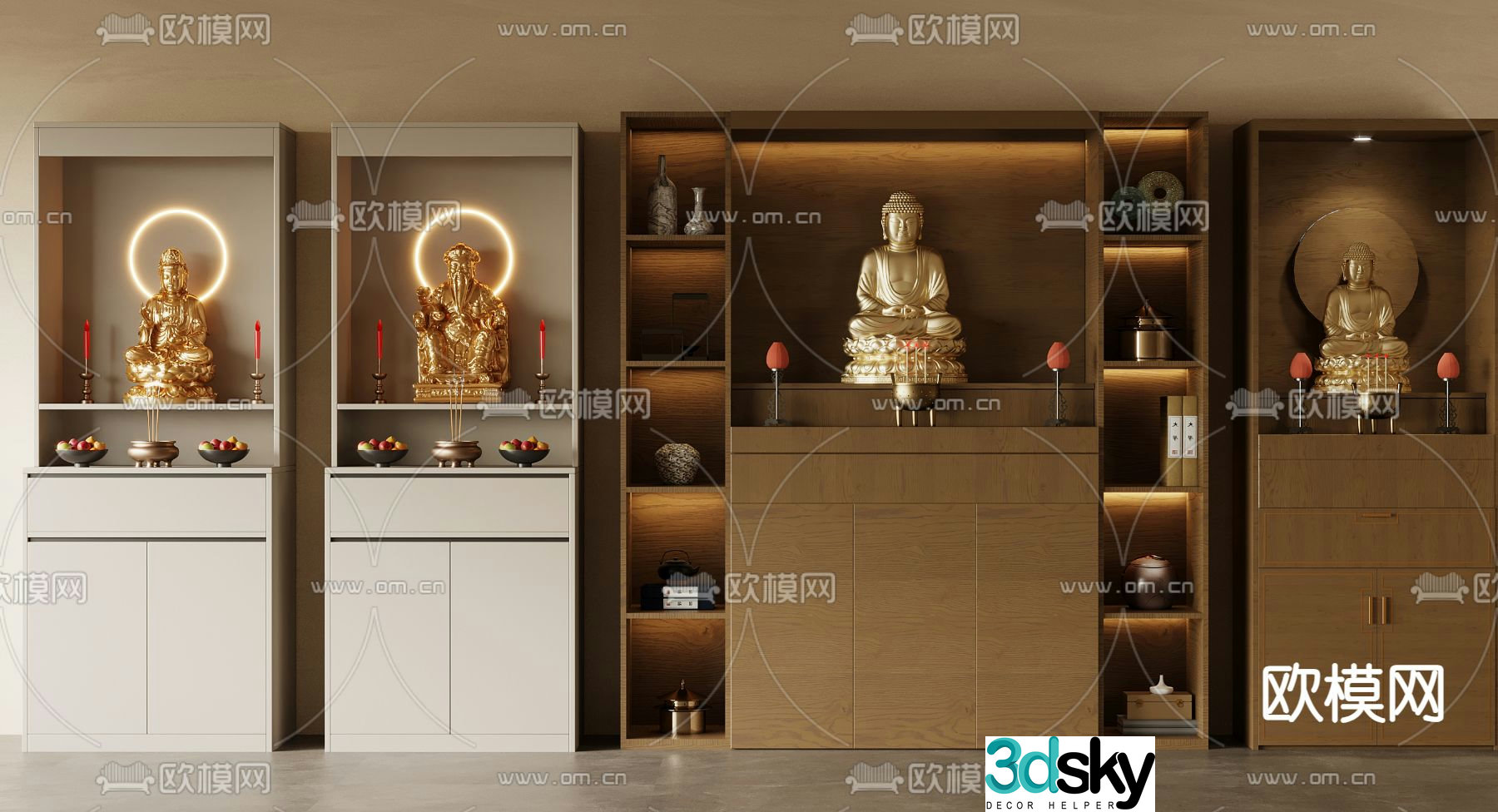 Medieval style Buddhist niche cabinet 3D model