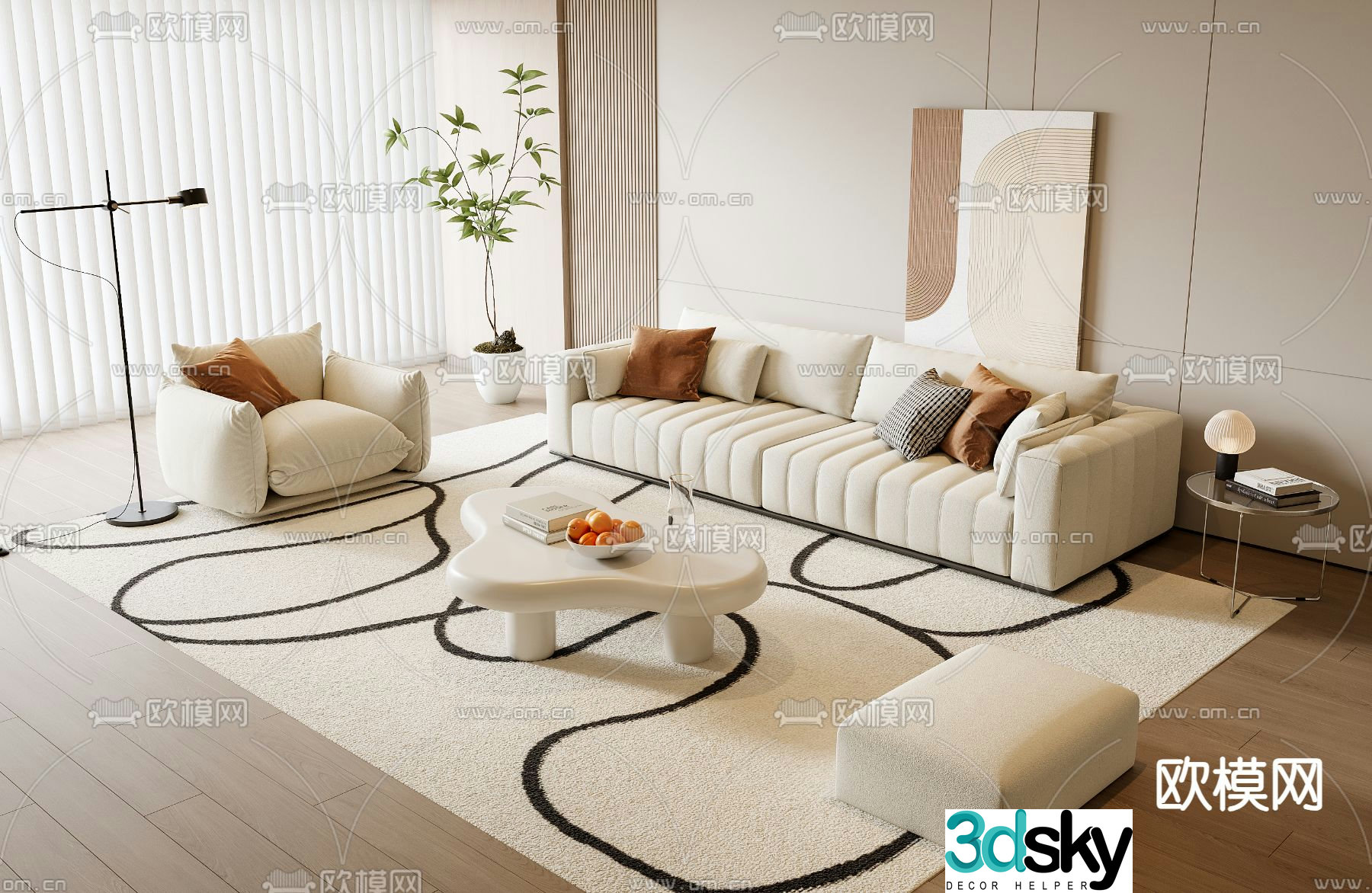 Cream style modular sofa 3d model