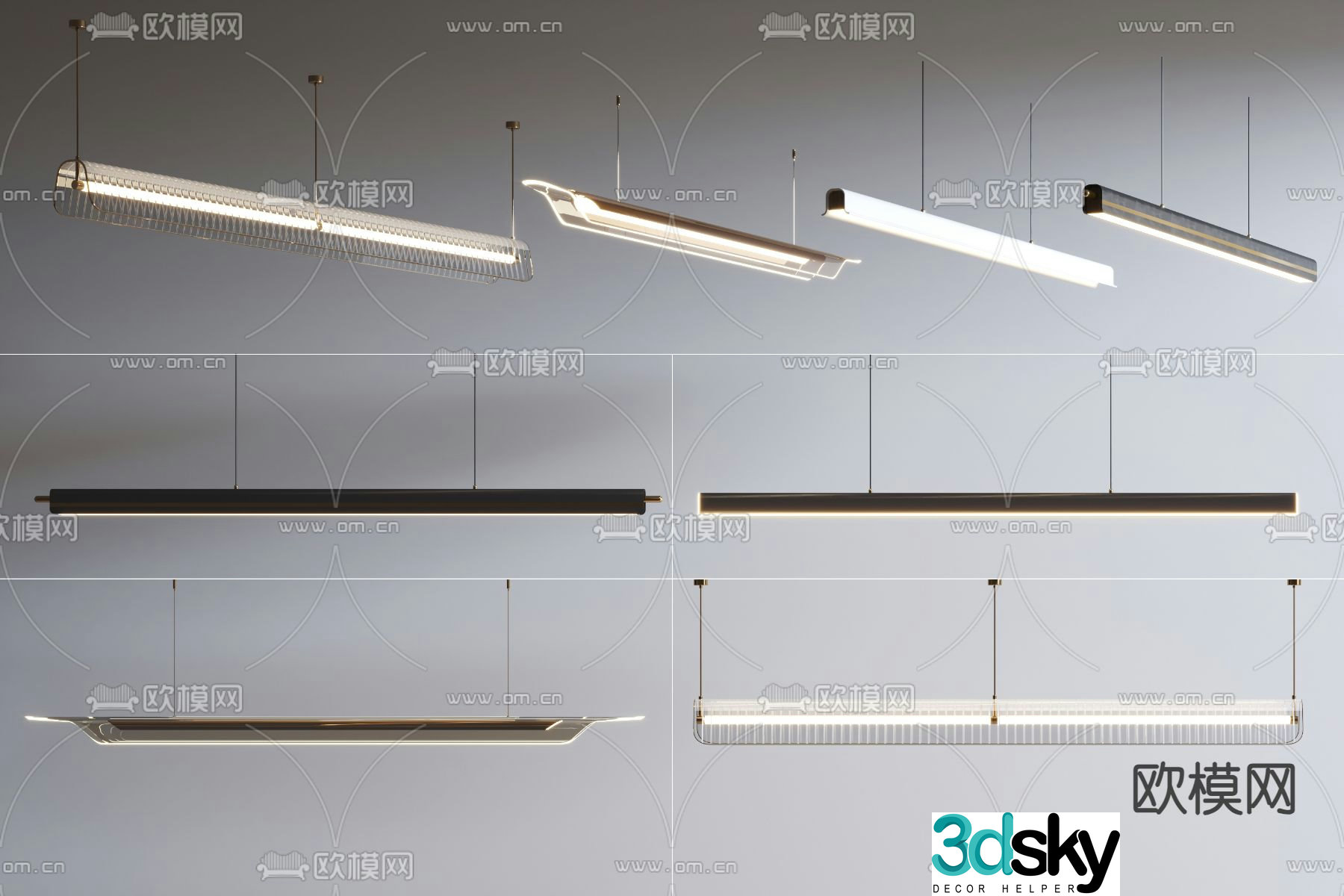 Modern long chandelier 3d model