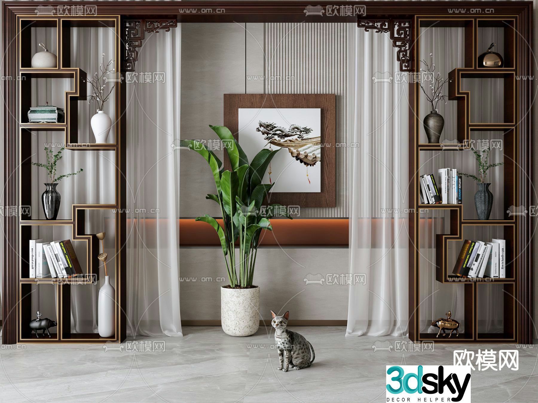 New Chinese style ancient shelf storage rack partition 3D model