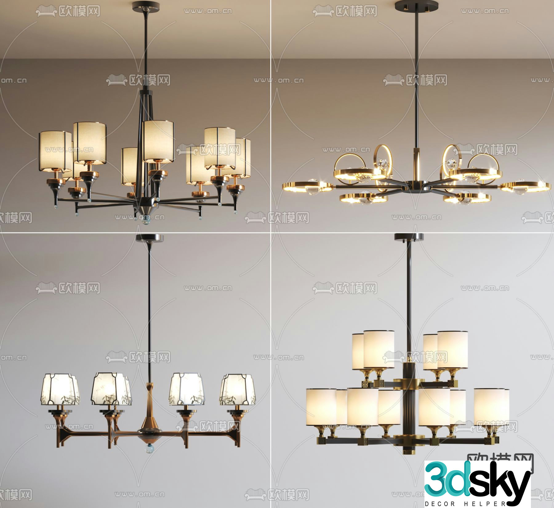 New Chinese style chandelier 3d model